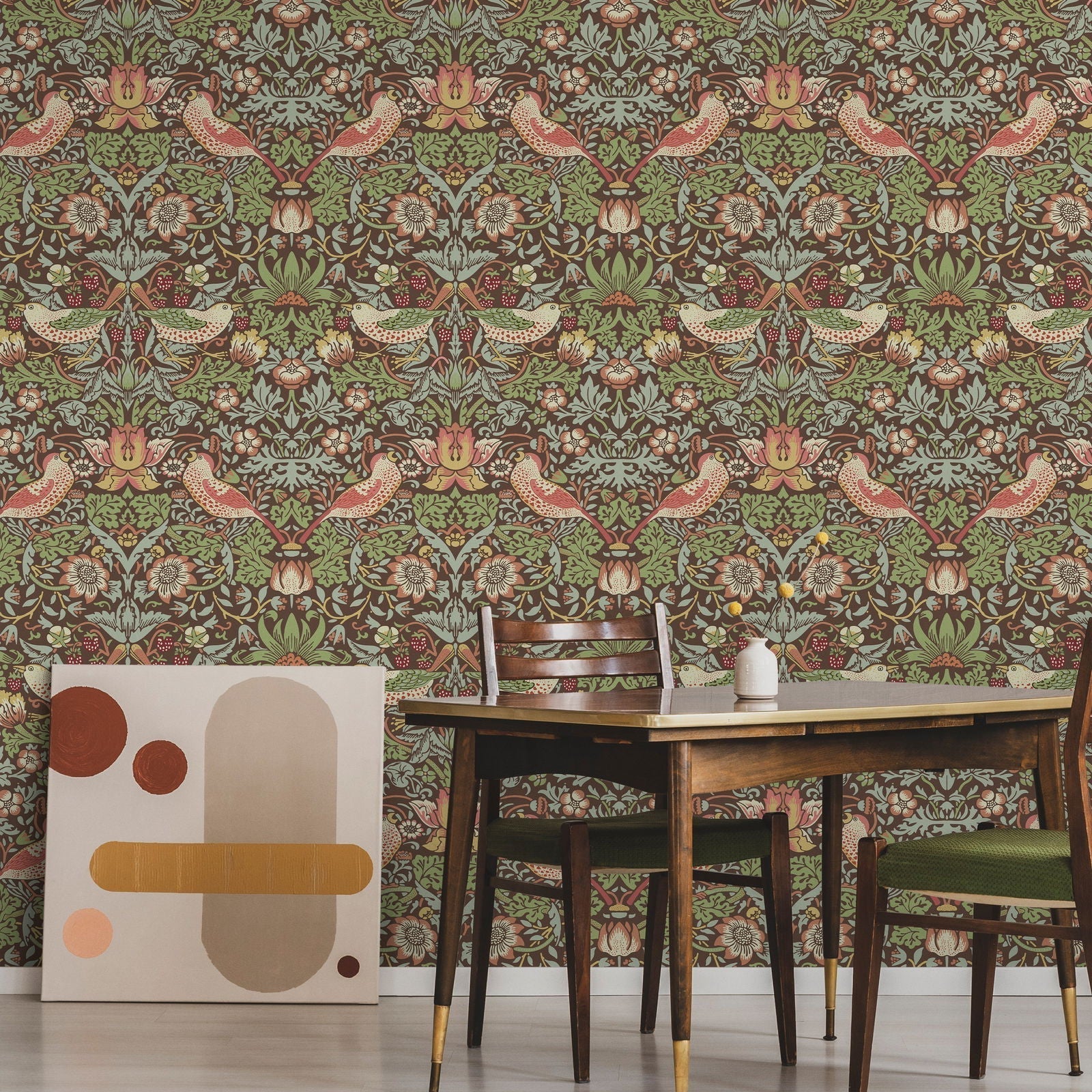 William Morris X Strawberry Thief Peel and Stick Wallpaper, Removable Wallpaper, Traditional Wallpaper - Brown | DeccoPrint