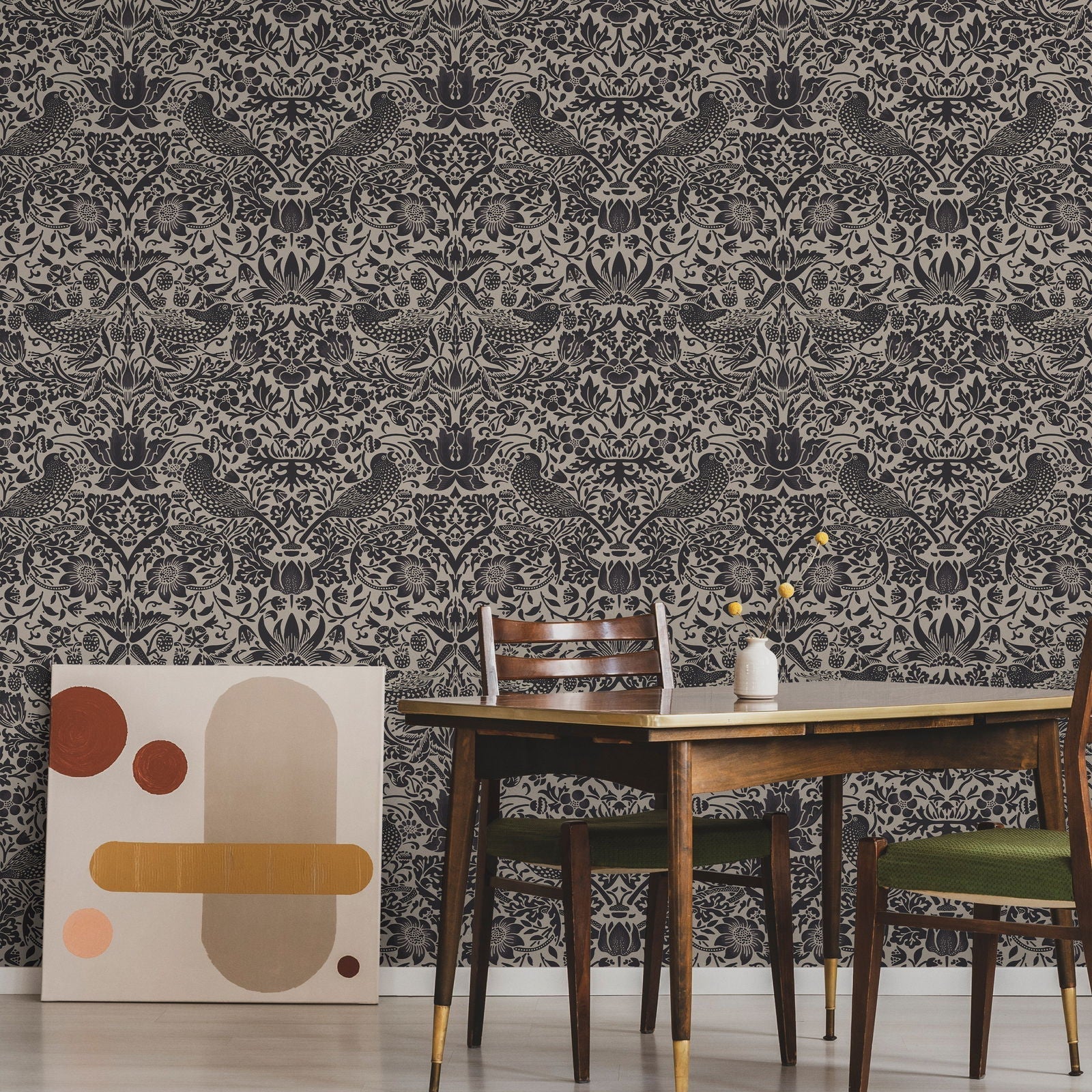 William Morris X Strawberry Thief Peel and Stick Wallpaper, Removable Wallpaper, Traditional Wallpaper - Graphite | DeccoPrint