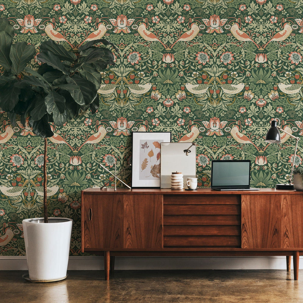 Strawberry Thief X William Morris - Green | DeccoPrint
