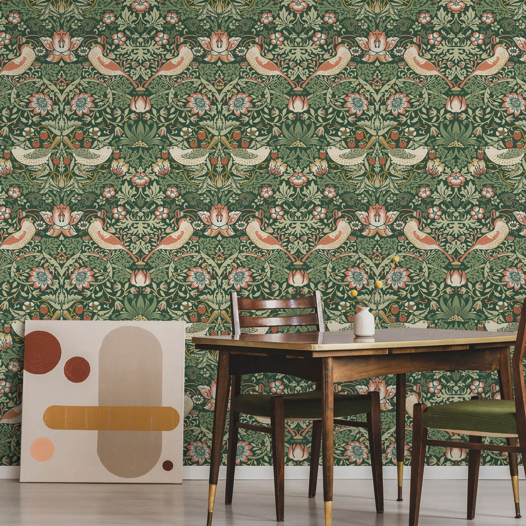 Strawberry Thief X William Morris - Green | DeccoPrint