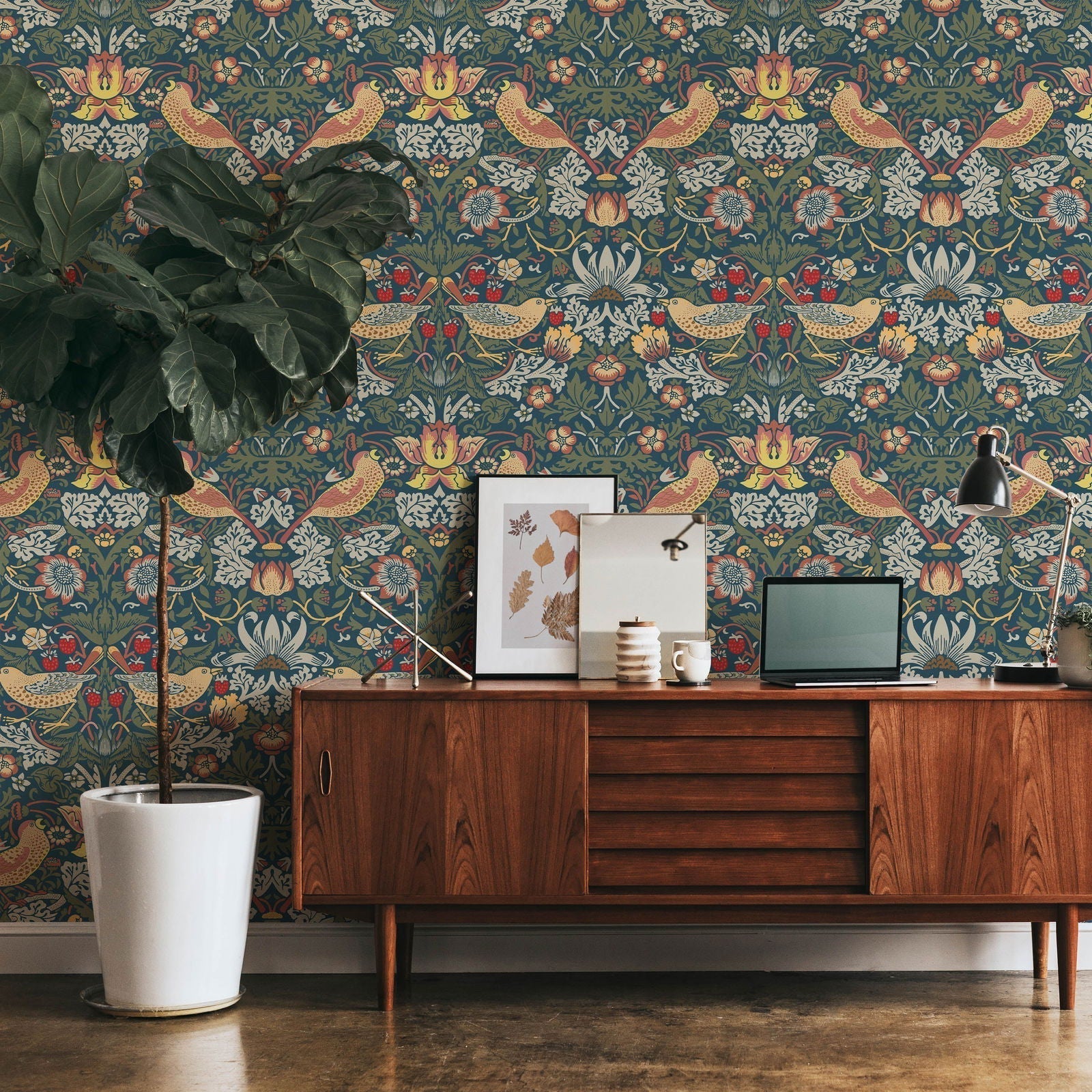 William Morris X Strawberry Thief Peel and Stick Wallpaper, Removable Wallpaper, Traditional Wallpaper - Sage | DeccoPrint