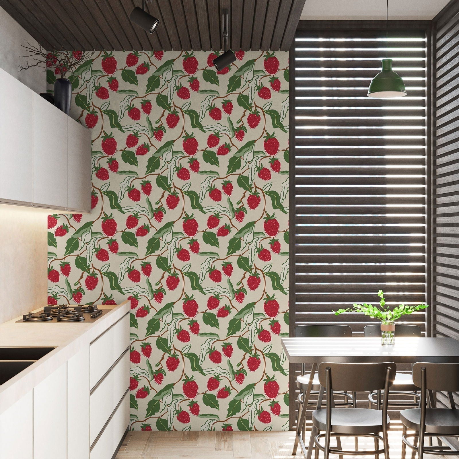 Strawberry Vines Peel and Stick Wallpaper, Removable Wallpaper, Traditional Wallpaper | DeccoPrint