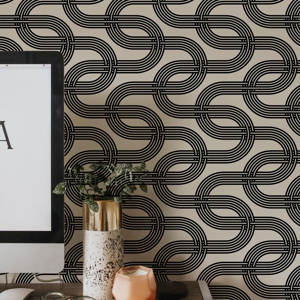 Striped Ornament Peel and Stick Wallpaper, Removable Wallpaper, Traditional Wallpaper | DeccoPrint