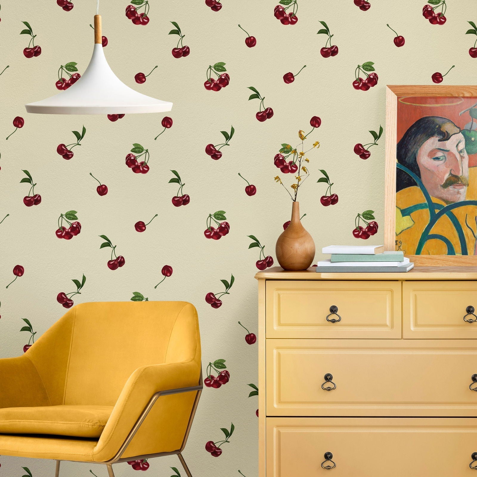 Summer Cherry Peel and Stick Wallpaper, Removable Wallpaper, Traditional Wallpaper | DeccoPrint