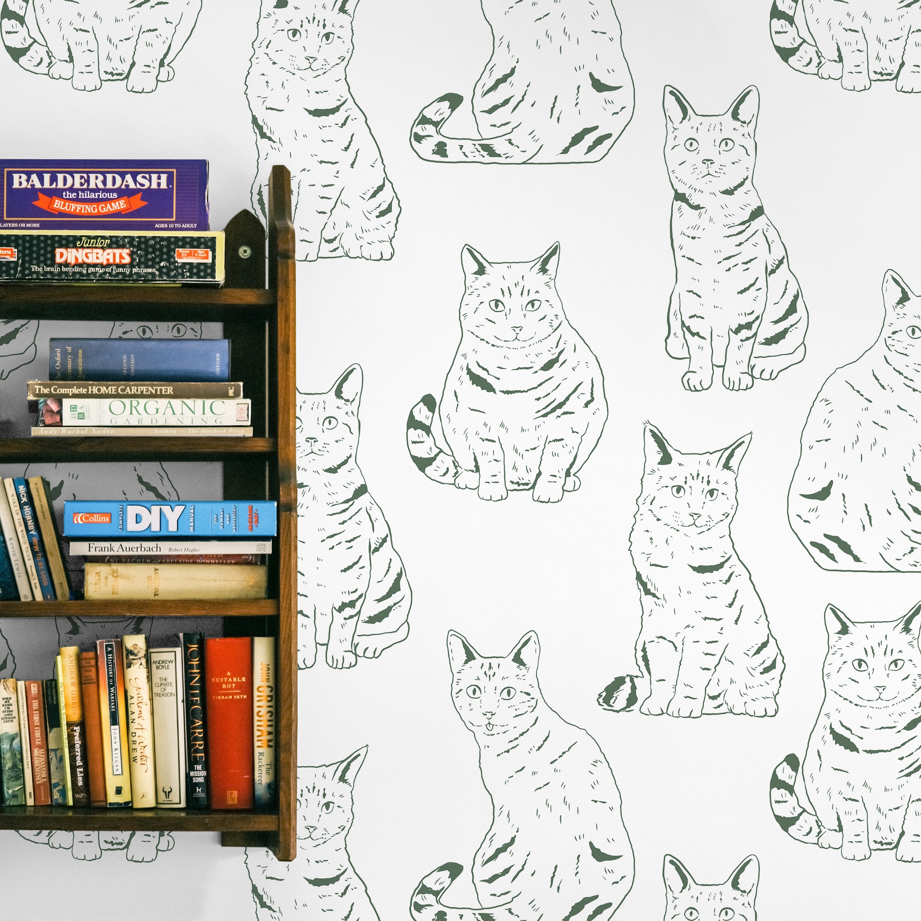 Those Cats Peel and Stick Wallpaper, Removable Wallpaper, Traditional Wallpaper - Green | DeccoPrint