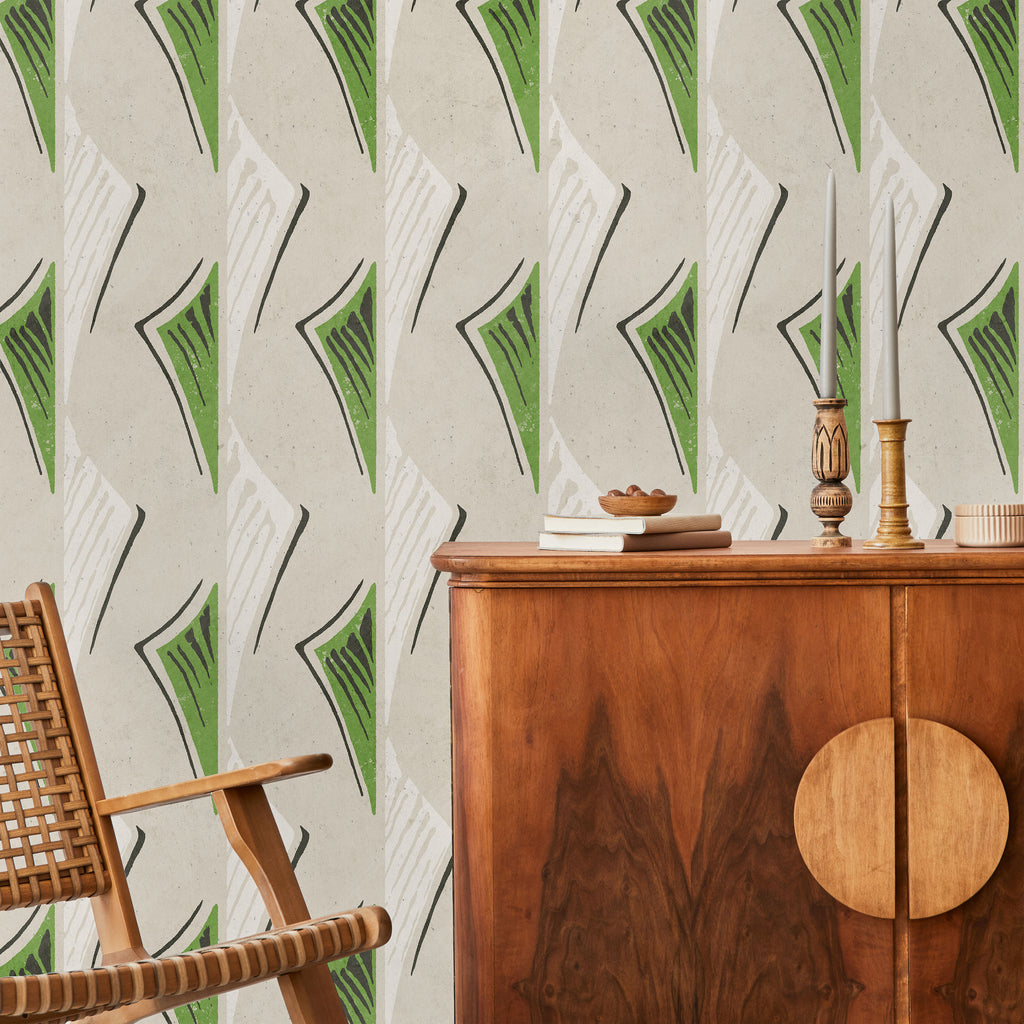Furuya Korin x Dancing Fans Peel and Stick Wallpaper, Removable Wallpaper, Traditional Wallpaper - Dusty Green | DeccoPrint