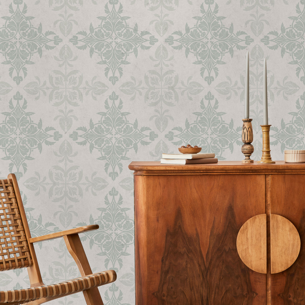 Christopher Dresser x Decorative Symmetry Peel and Stick Wallpaper, Removable Wallpaper, Traditional Wallpaper - Pale Green | DeccoPrint