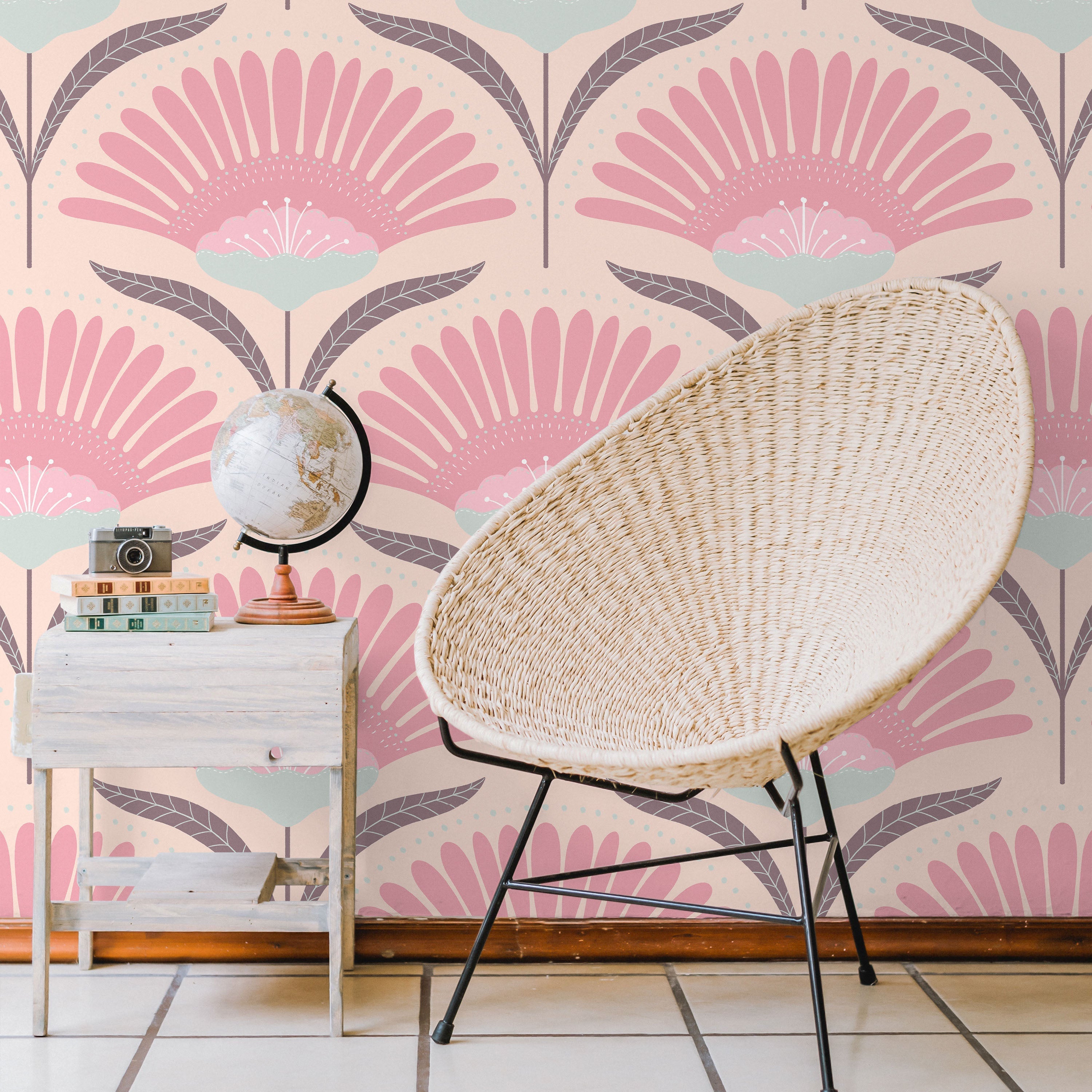 Bohemian Blossom Peel and Stick Wallpaper, Removable Wallpaper, Traditional Wallpaper - Pink | DeccoPrint
