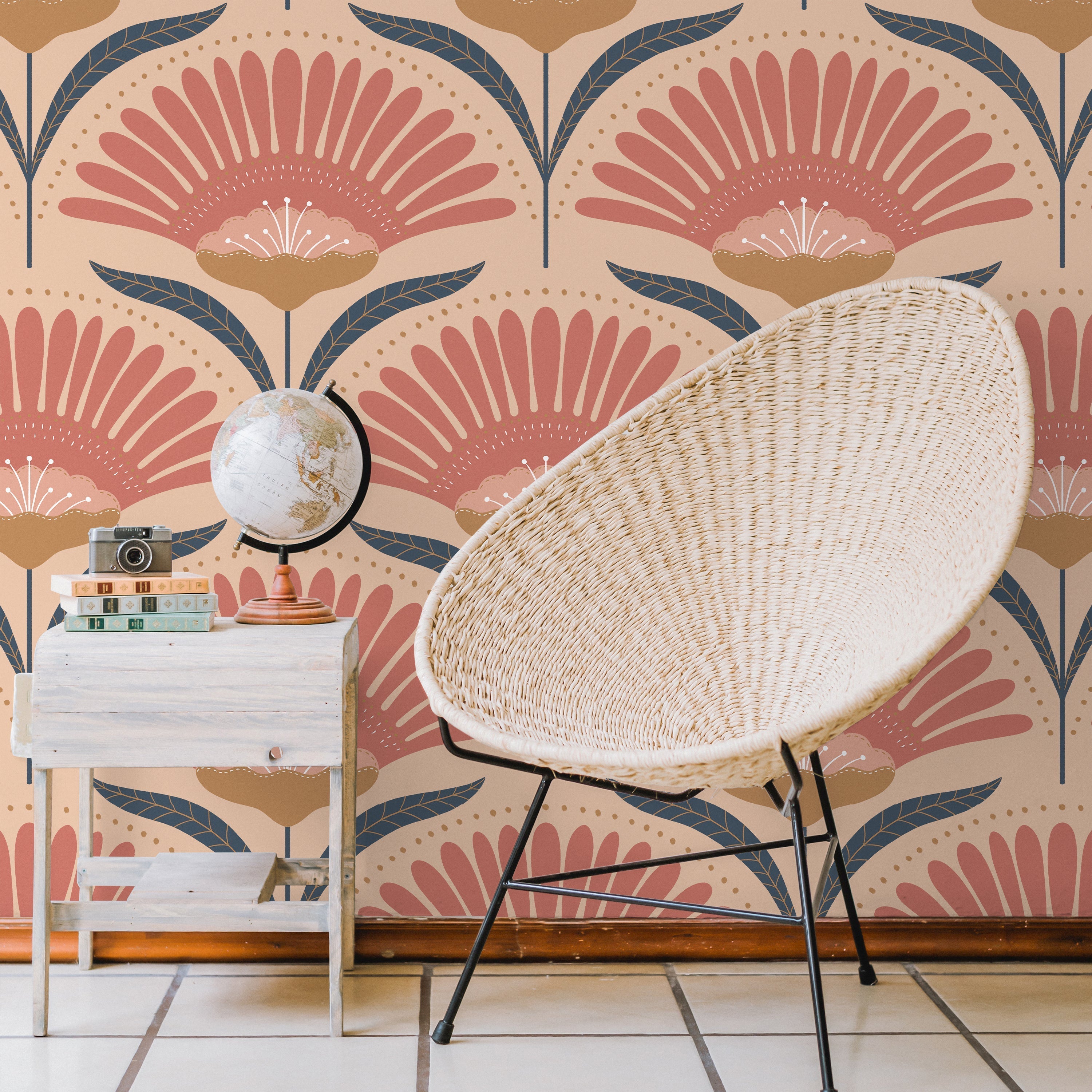 Bohemian Blossom Peel and Stick Wallpaper, Removable Wallpaper, Traditional Wallpaper - Peach | DeccoPrint