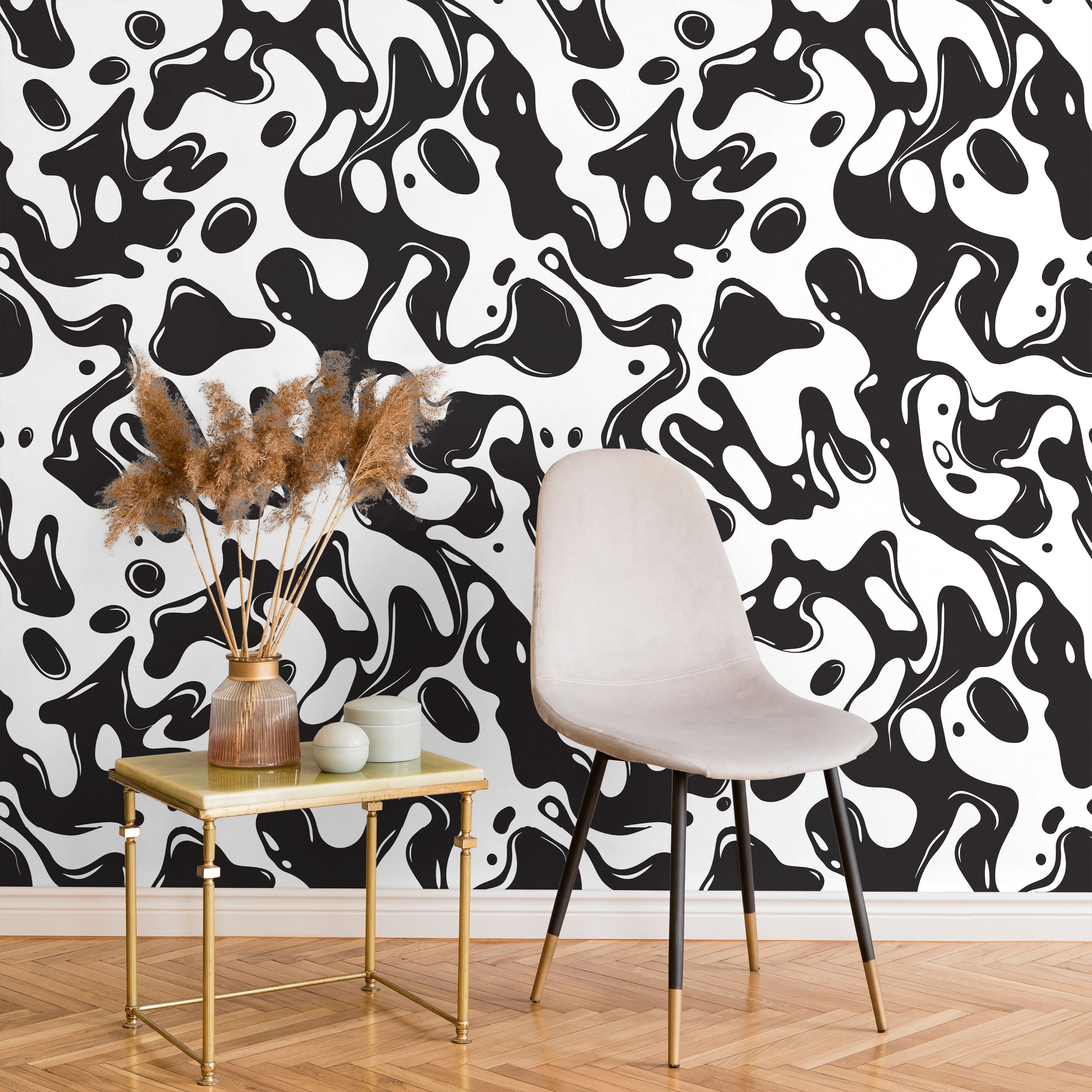 Liquid Splash Peel and Stick Wallpaper, Removable Wallpaper, Traditional Wallpaper - Black | DeccoPrint