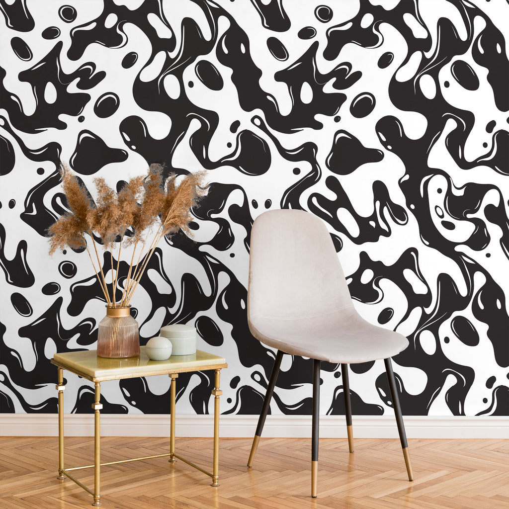 Liquid Splash Peel and Stick Wallpaper, Removable Wallpaper, Traditional Wallpaper - Black | DeccoPrint