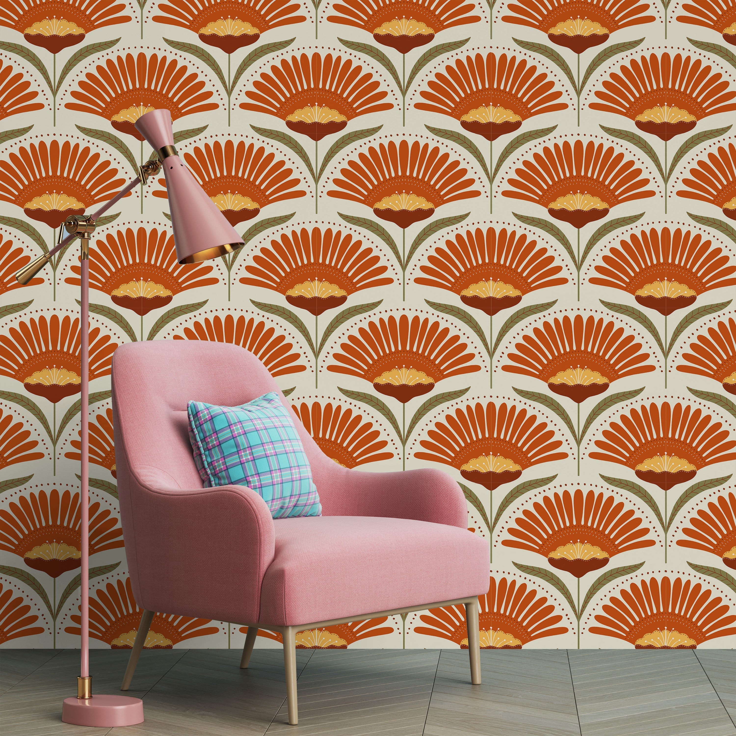 Bohemian Blossom Peel and Stick Wallpaper, Removable Wallpaper, Traditional Wallpaper - Orange | DeccoPrint
