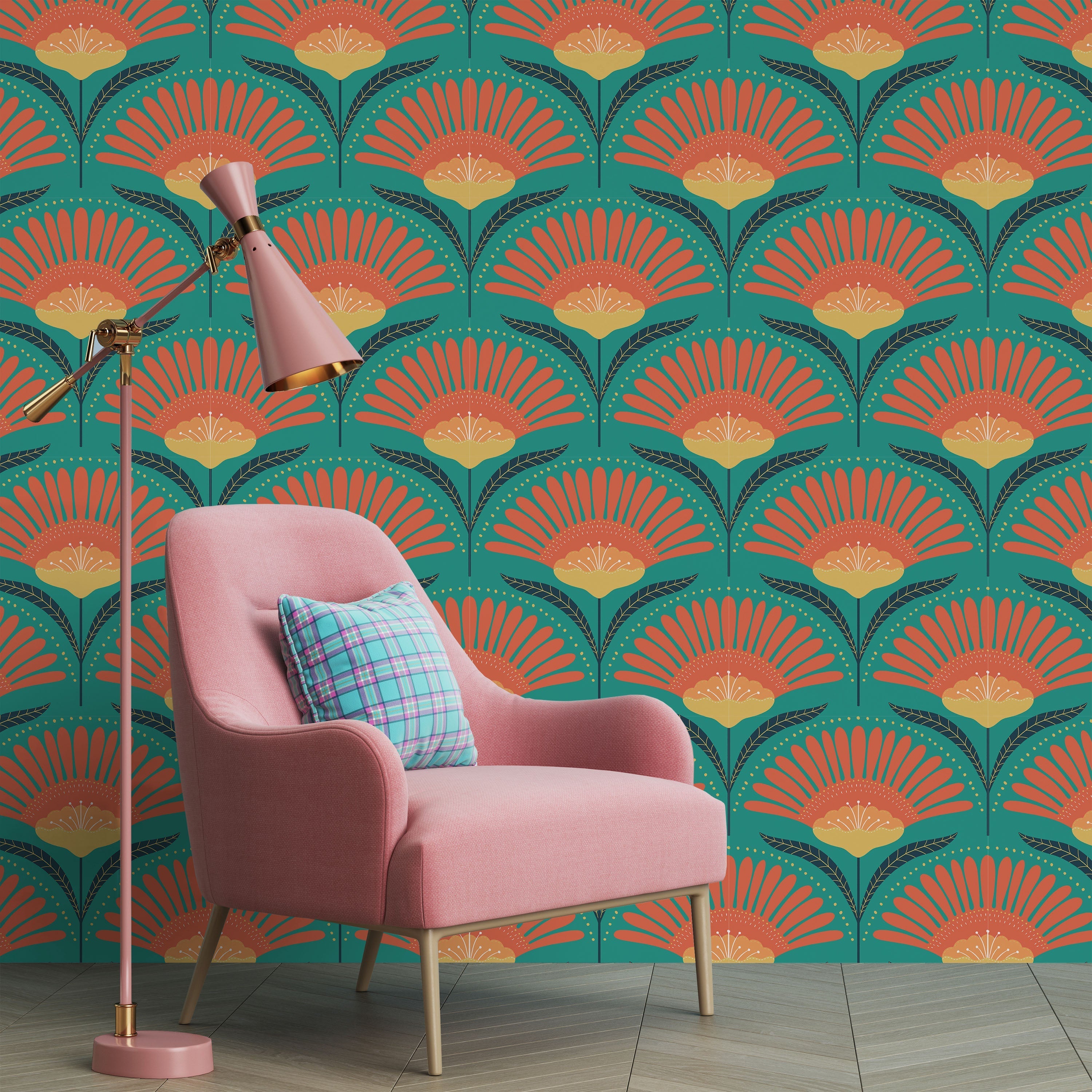 Bohemian Blossom Peel and Stick Wallpaper, Removable Wallpaper, Traditional Wallpaper - Teal | DeccoPrint