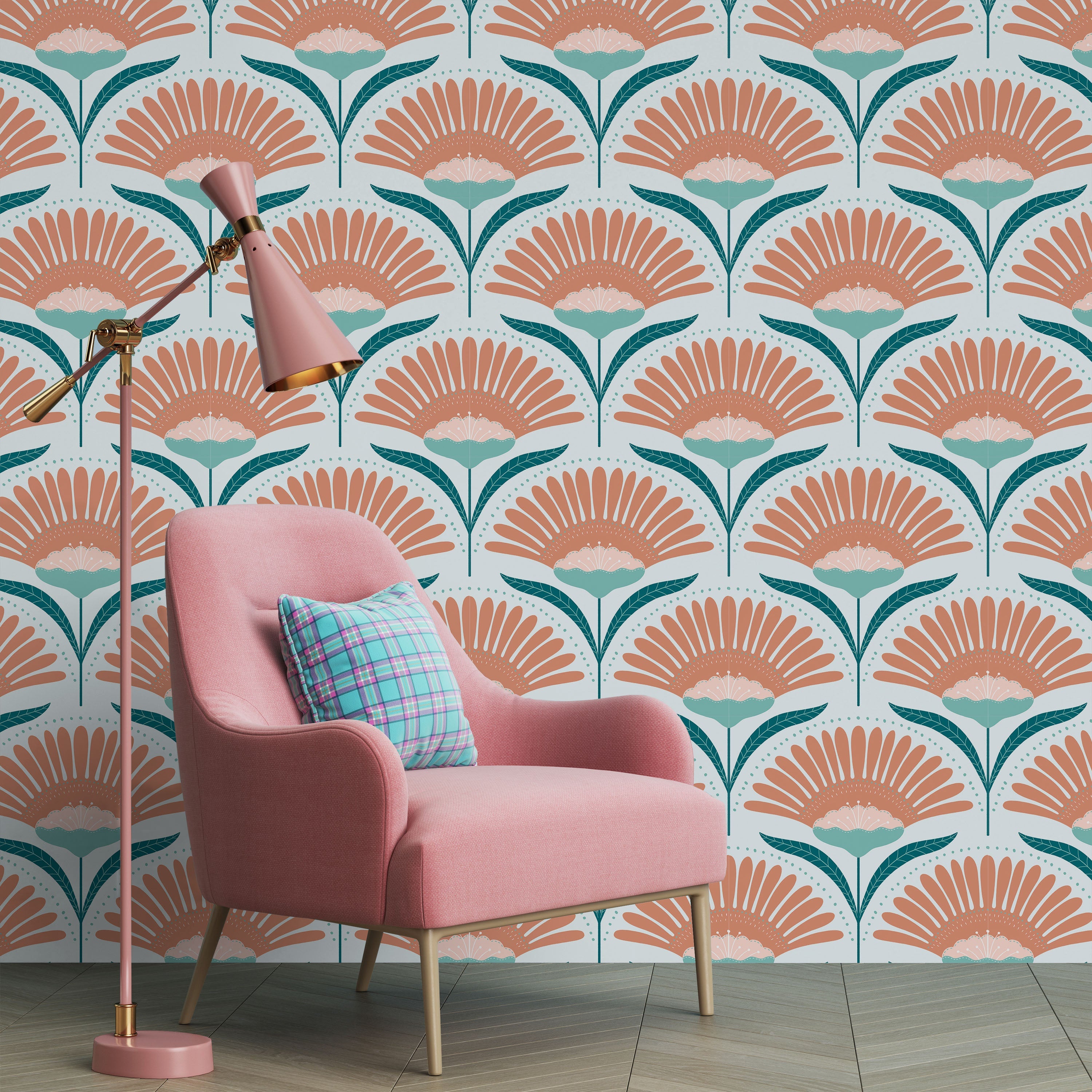 Bohemian Blossom Peel and Stick Wallpaper, Removable Wallpaper, Traditional Wallpaper - Mint | DeccoPrint