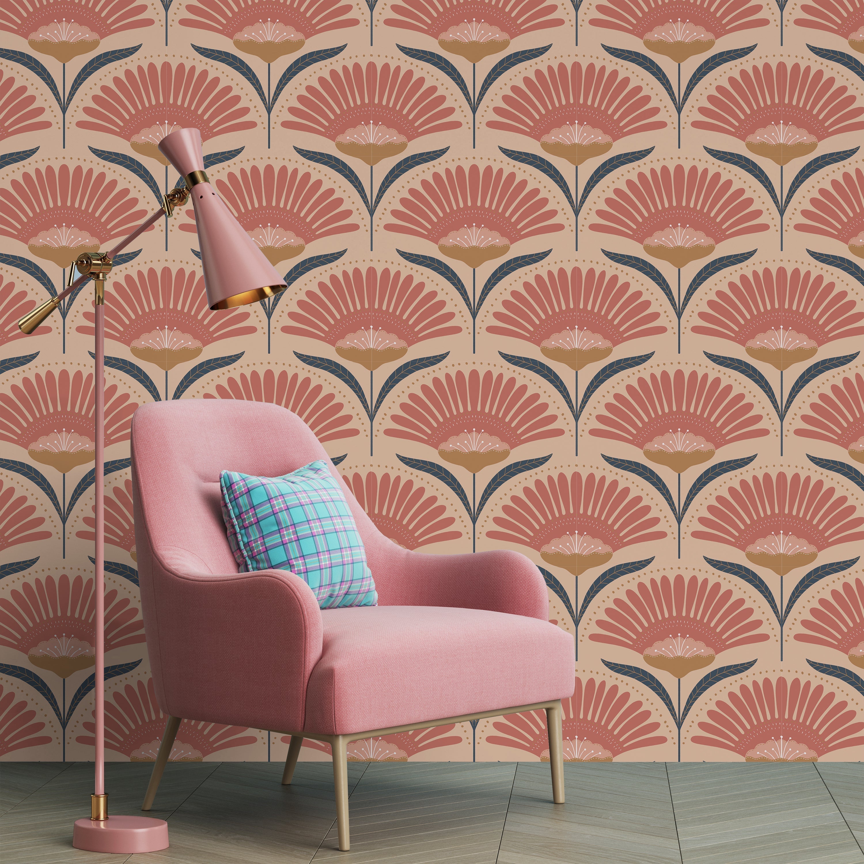 Bohemian Blossom Peel and Stick Wallpaper, Removable Wallpaper, Traditional Wallpaper - Peach | DeccoPrint
