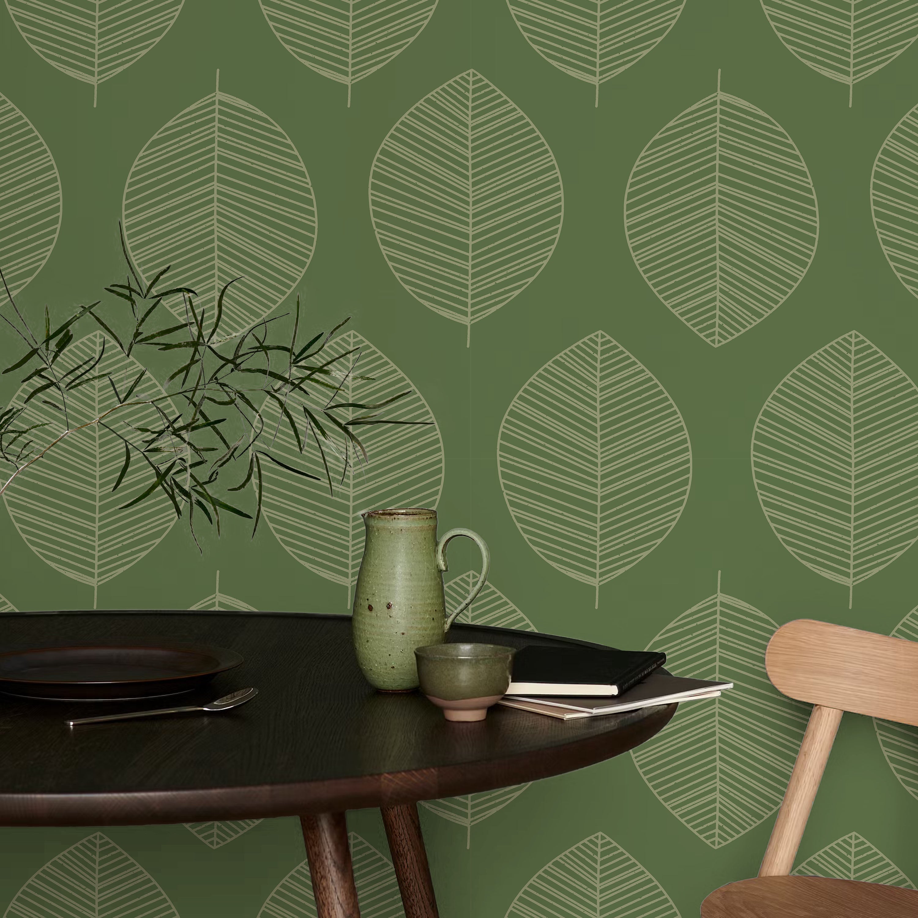 Leaf Texture Peel and Stick Wallpaper, Removable Wallpaper, Traditional Wallpaper - Green | DeccoPrint