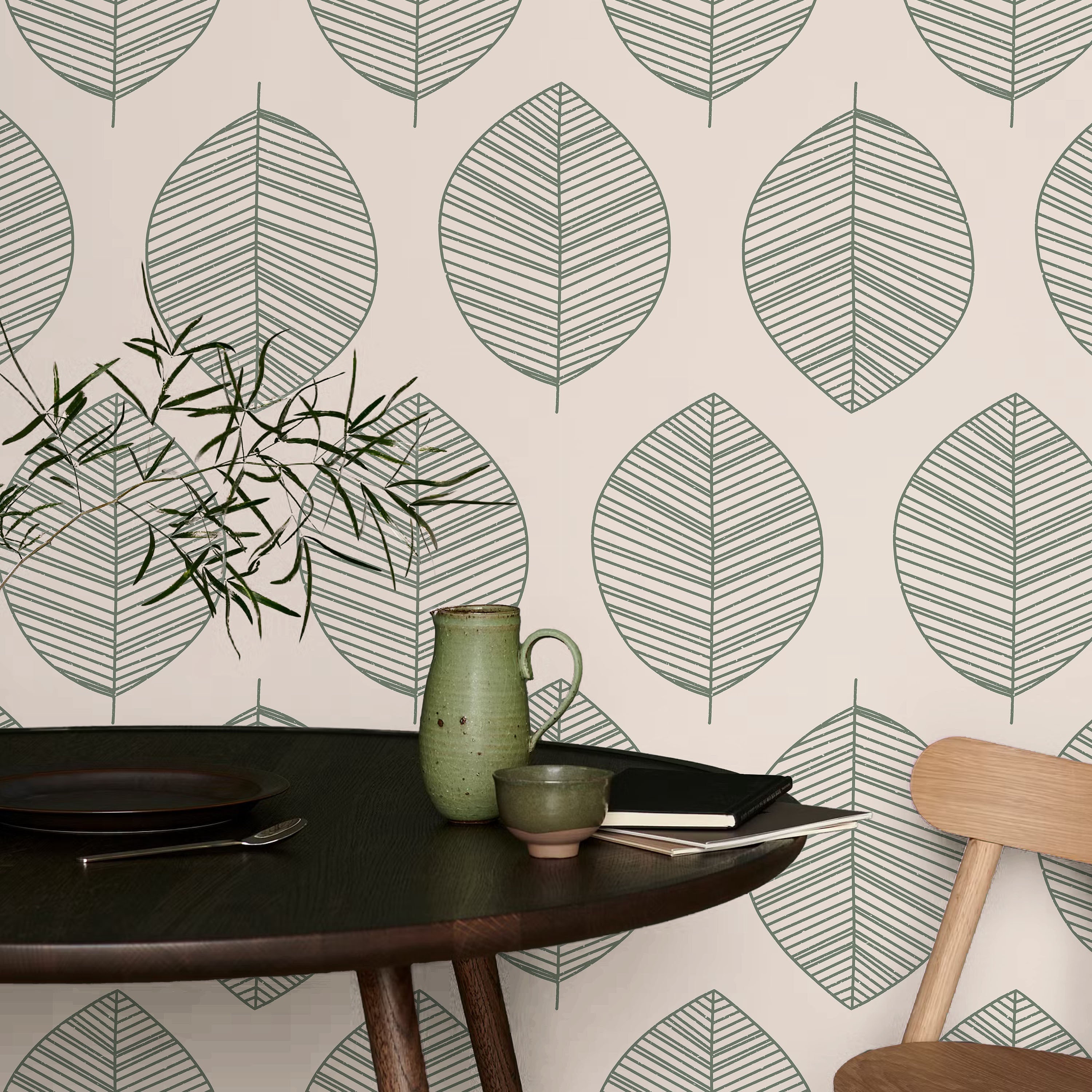 Leaf Texture Peel and Stick Wallpaper, Removable Wallpaper, Traditional Wallpaper - Sage | DeccoPrint