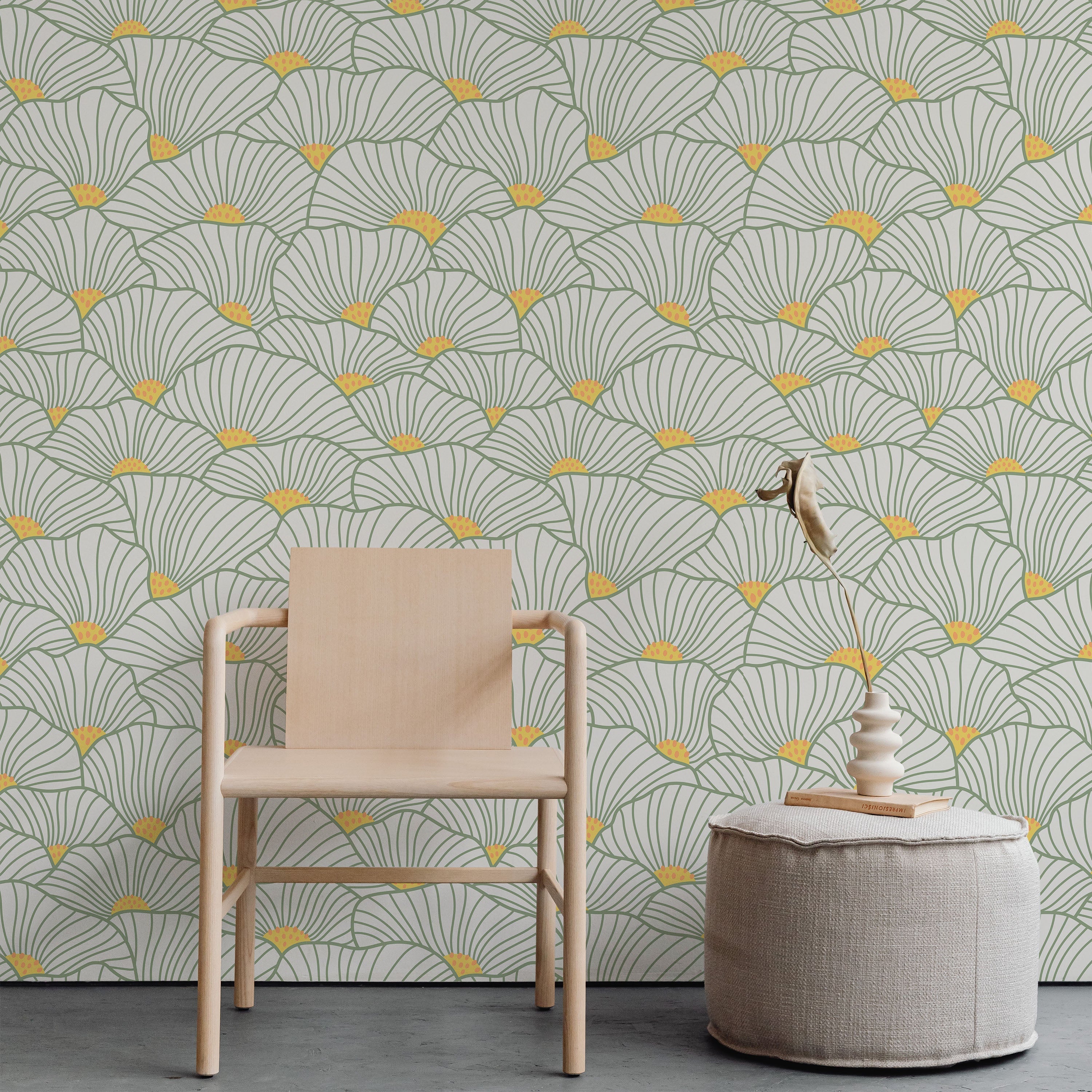 Modern Floral Peel and Stick Wallpaper, Removable Wallpaper, Traditional Wallpaper - Lime | DeccoPrint