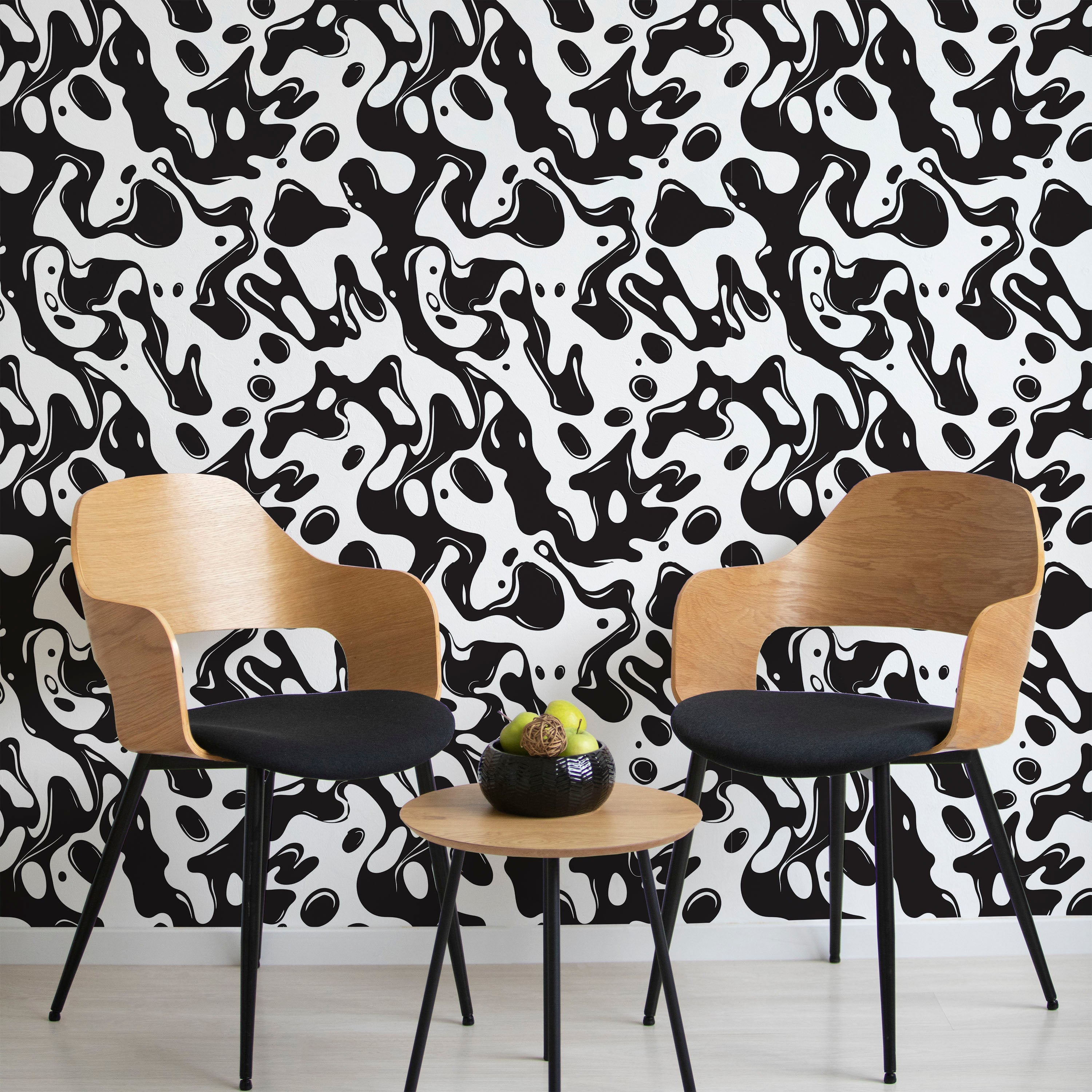 Liquid Splash Peel and Stick Wallpaper, Removable Wallpaper, Traditional Wallpaper - Black | DeccoPrint