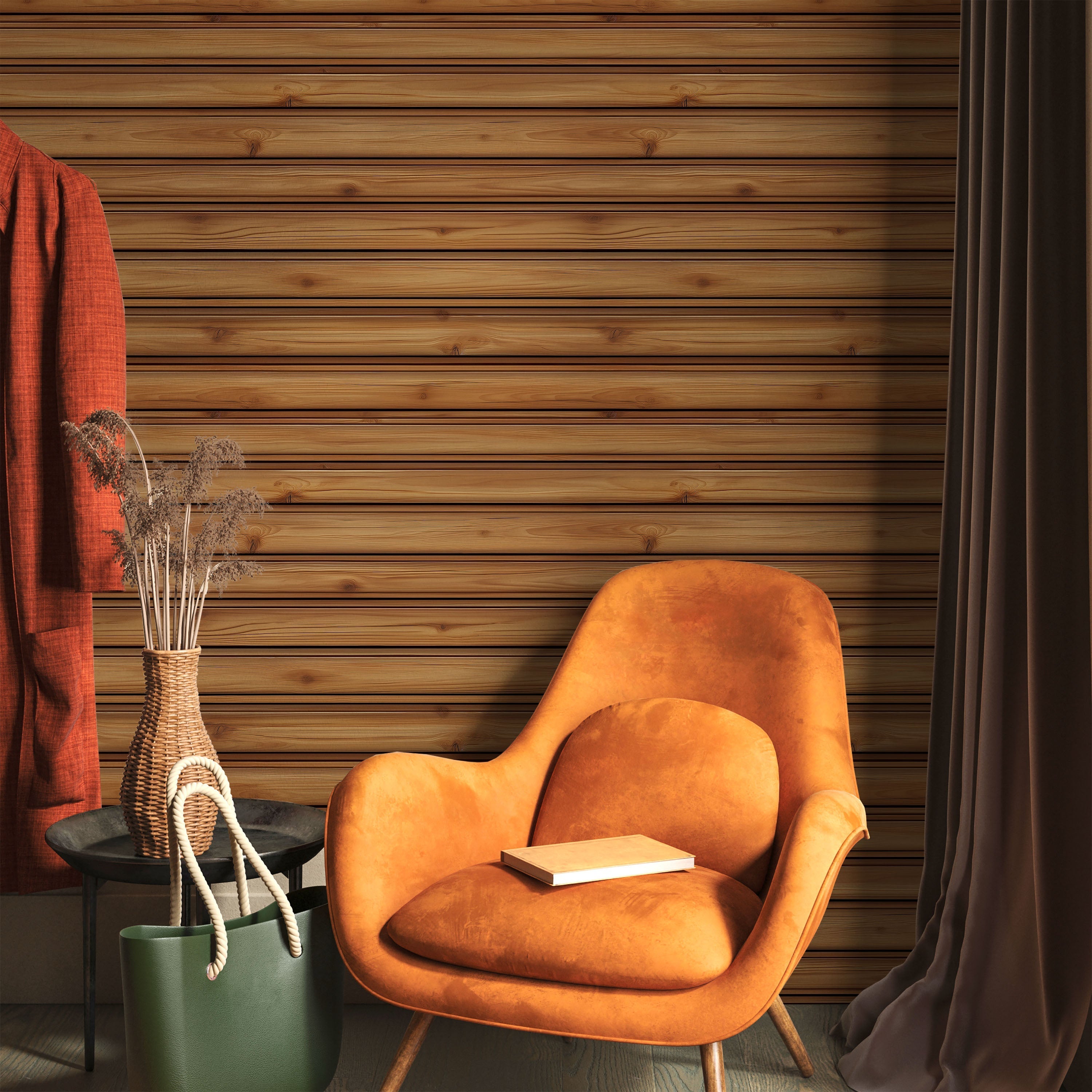 Rustic Boards Peel and Stick Wallpaper, Removable Wallpaper, Traditional Wallpaper - Golden Walnut | DeccoPrint