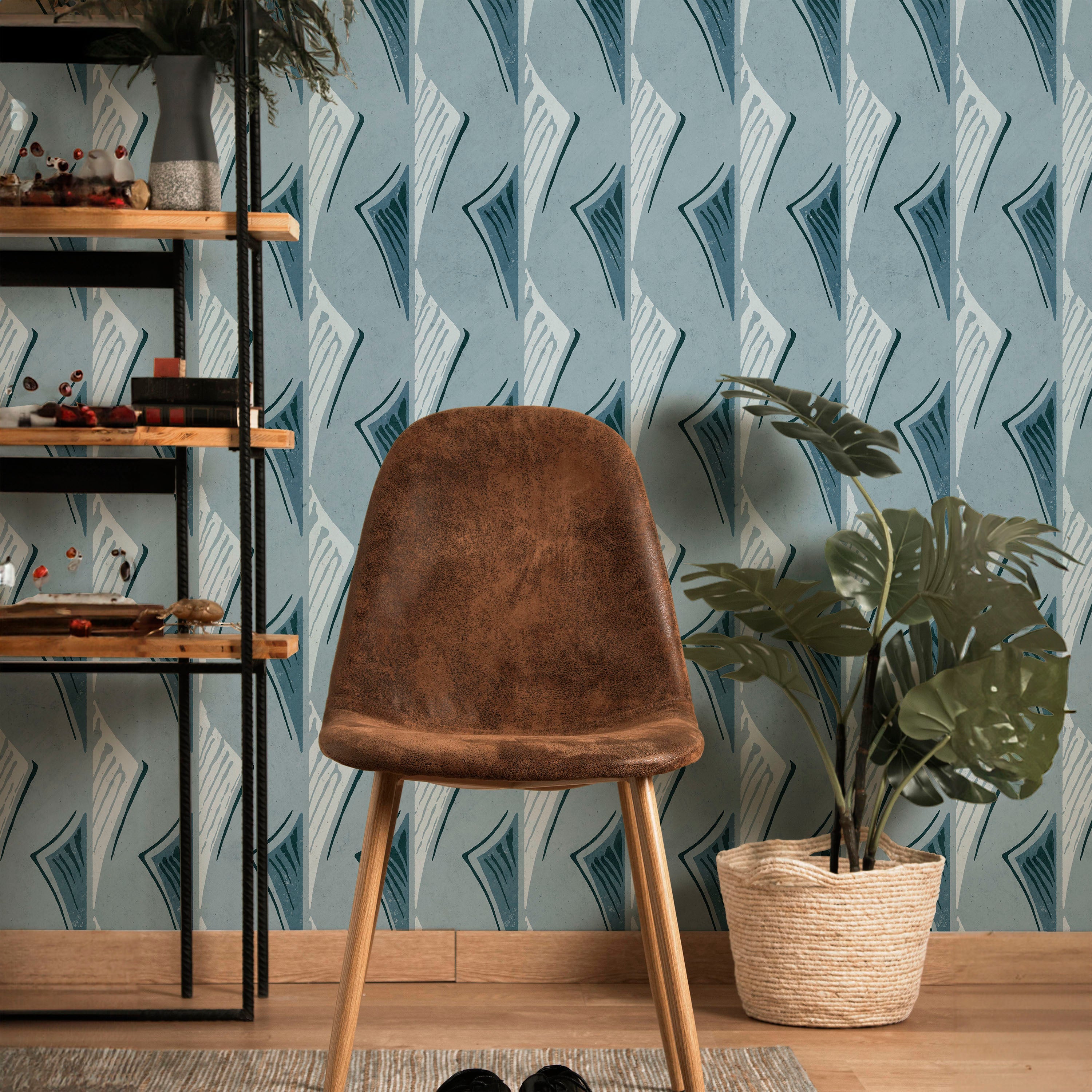 Furuya Korin x Dancing Fans Peel and Stick Wallpaper, Removable Wallpaper, Traditional Wallpaper - Soft Blue | DeccoPrint