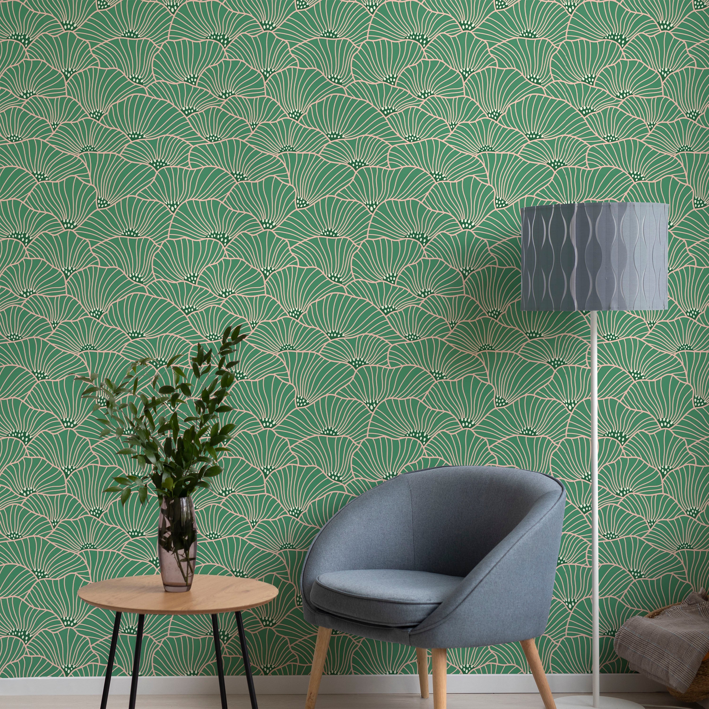 Modern Floral Peel and Stick Wallpaper, Removable Wallpaper, Traditional Wallpaper - Green | DeccoPrint