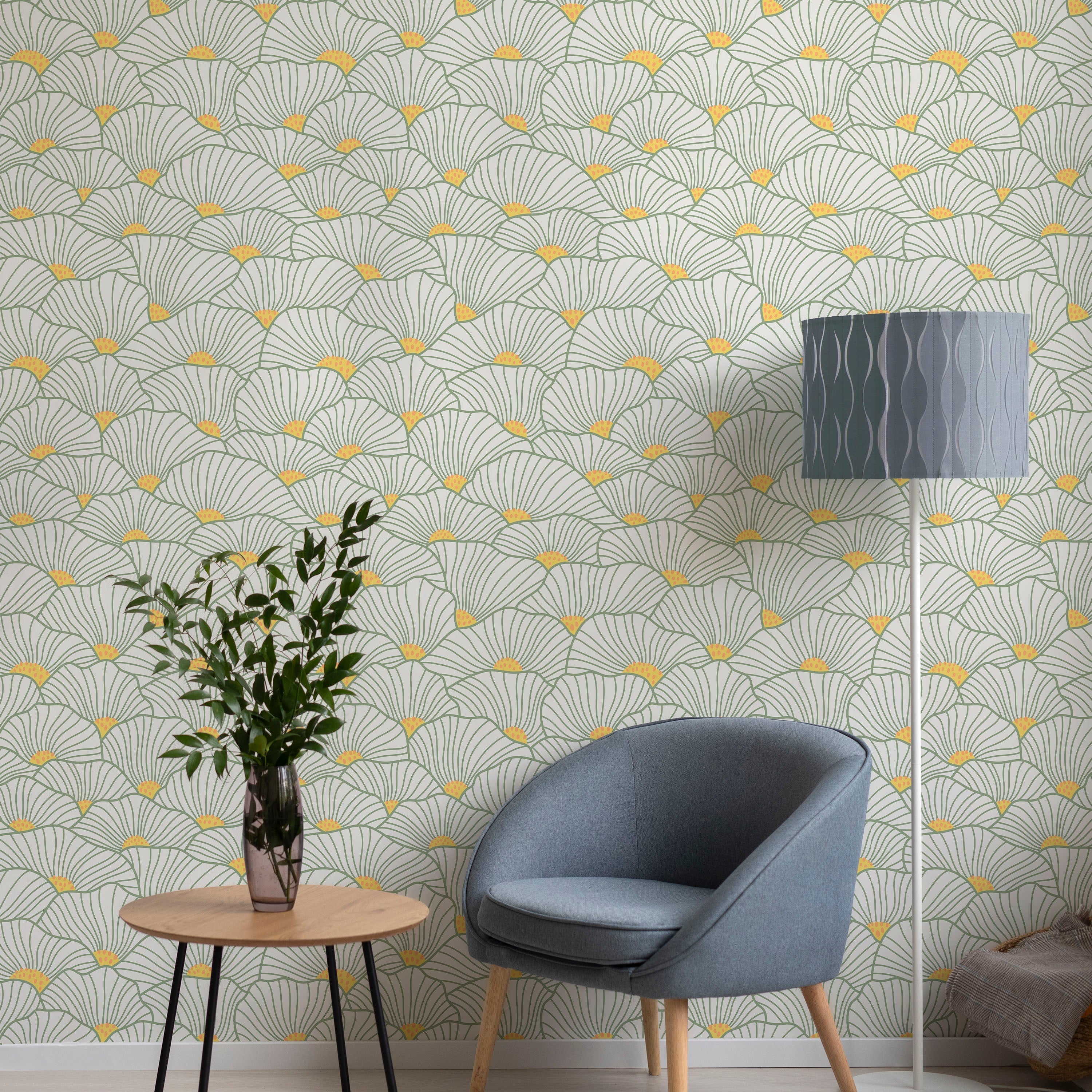 Modern Floral Peel and Stick Wallpaper, Removable Wallpaper, Traditional Wallpaper - Lime | DeccoPrint