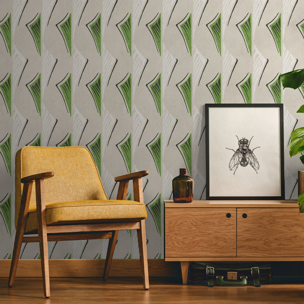 Furuya Korin x Dancing Fans Peel and Stick Wallpaper, Removable Wallpaper, Traditional Wallpaper - Dusty Green | DeccoPrint