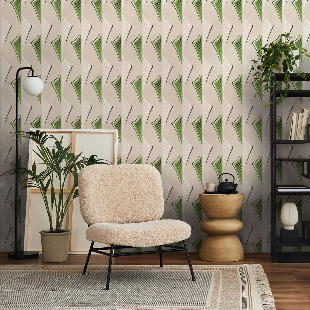 Furuya Korin x Dancing Fans Peel and Stick Wallpaper, Removable Wallpaper, Traditional Wallpaper - Dusty Green | DeccoPrint
