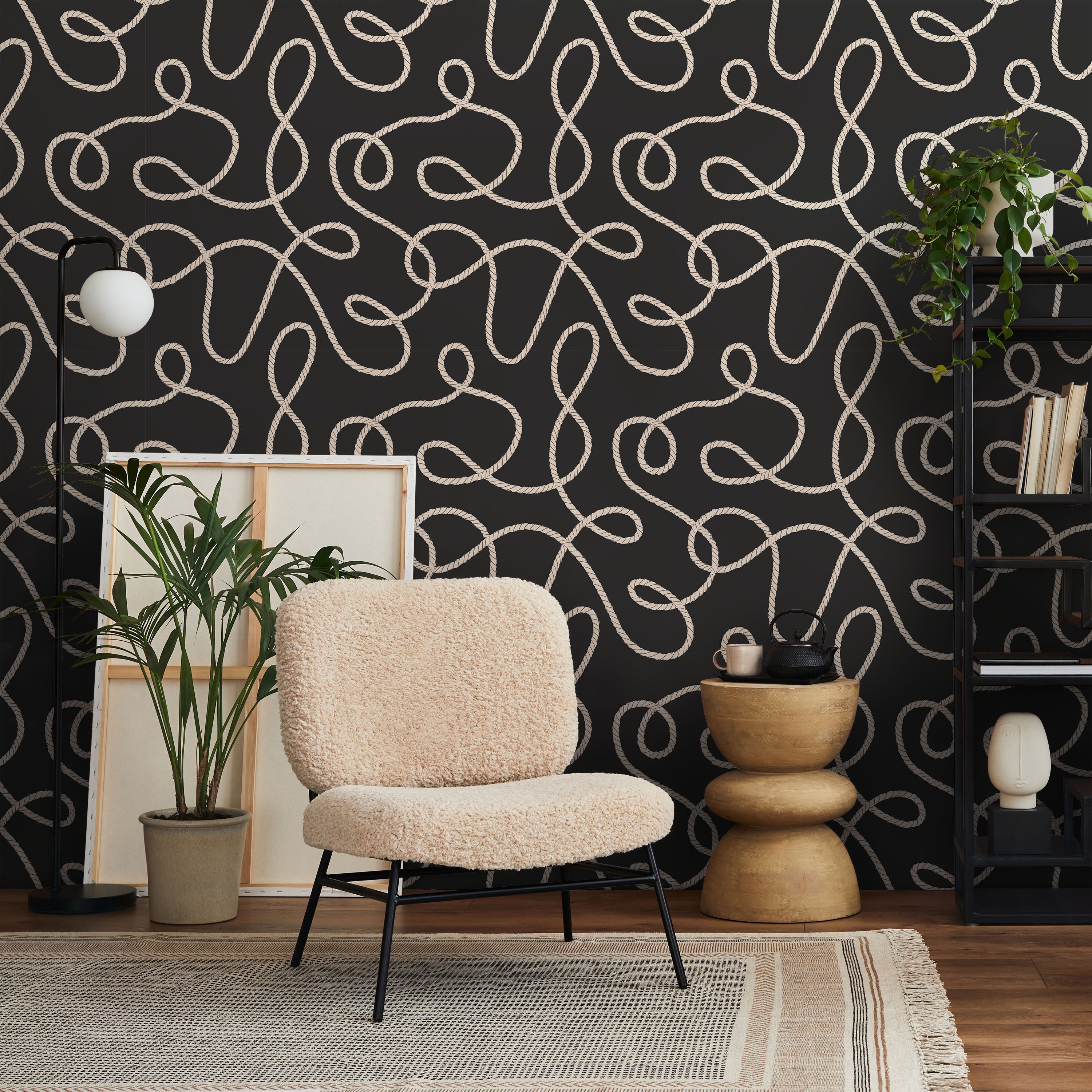 Twist and Tangle Peel and Stick Wallpaper, Removable Wallpaper, Traditional Wallpaper - Dark Gray | DeccoPrint
