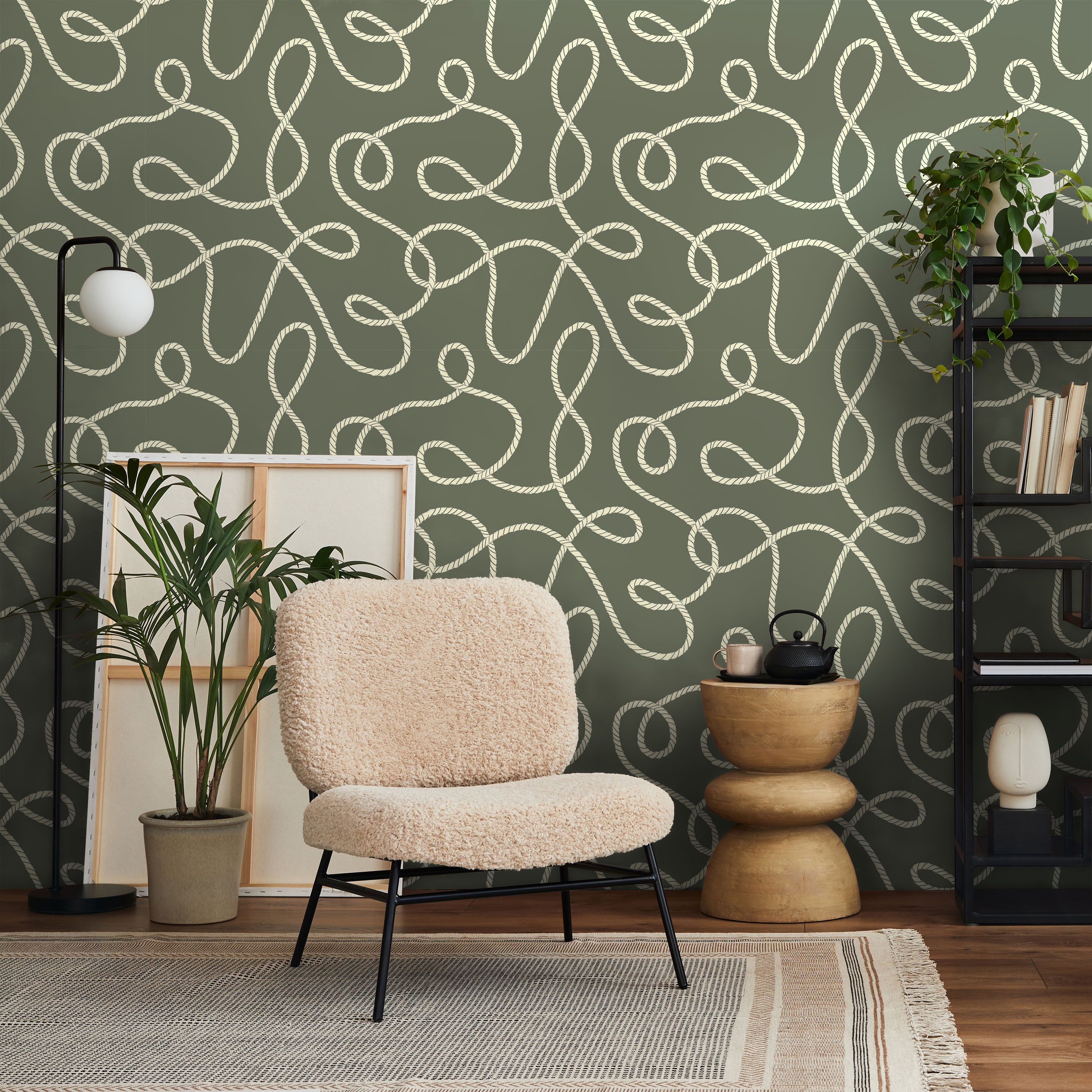 Twist and Tangle Peel and Stick Wallpaper, Removable Wallpaper, Traditional Wallpaper - Sage Green | DeccoPrint