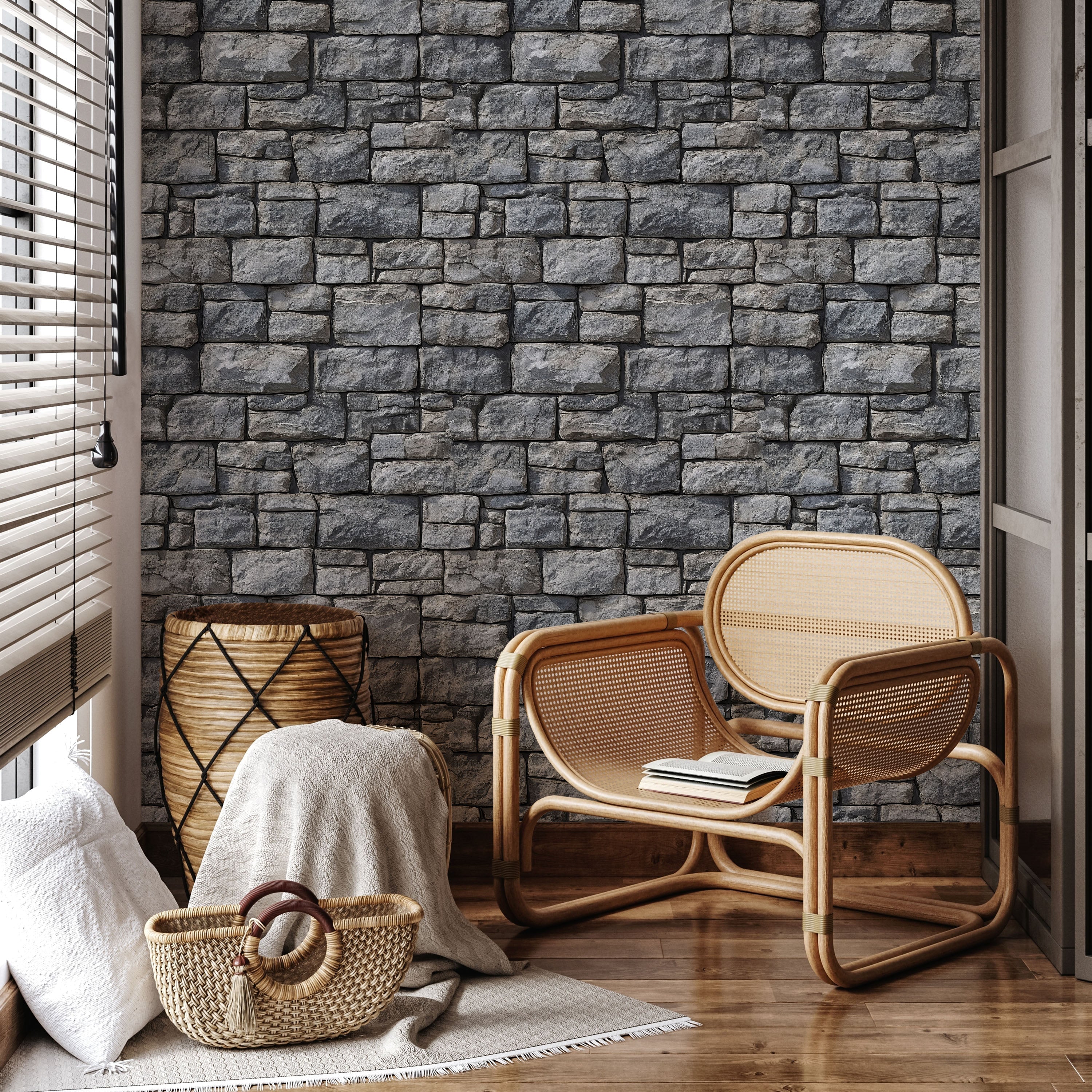 Urban Masonry Peel and Stick Wallpaper, Removable Wallpaper, Traditional Wallpaper - Gray Brick | DeccoPrint