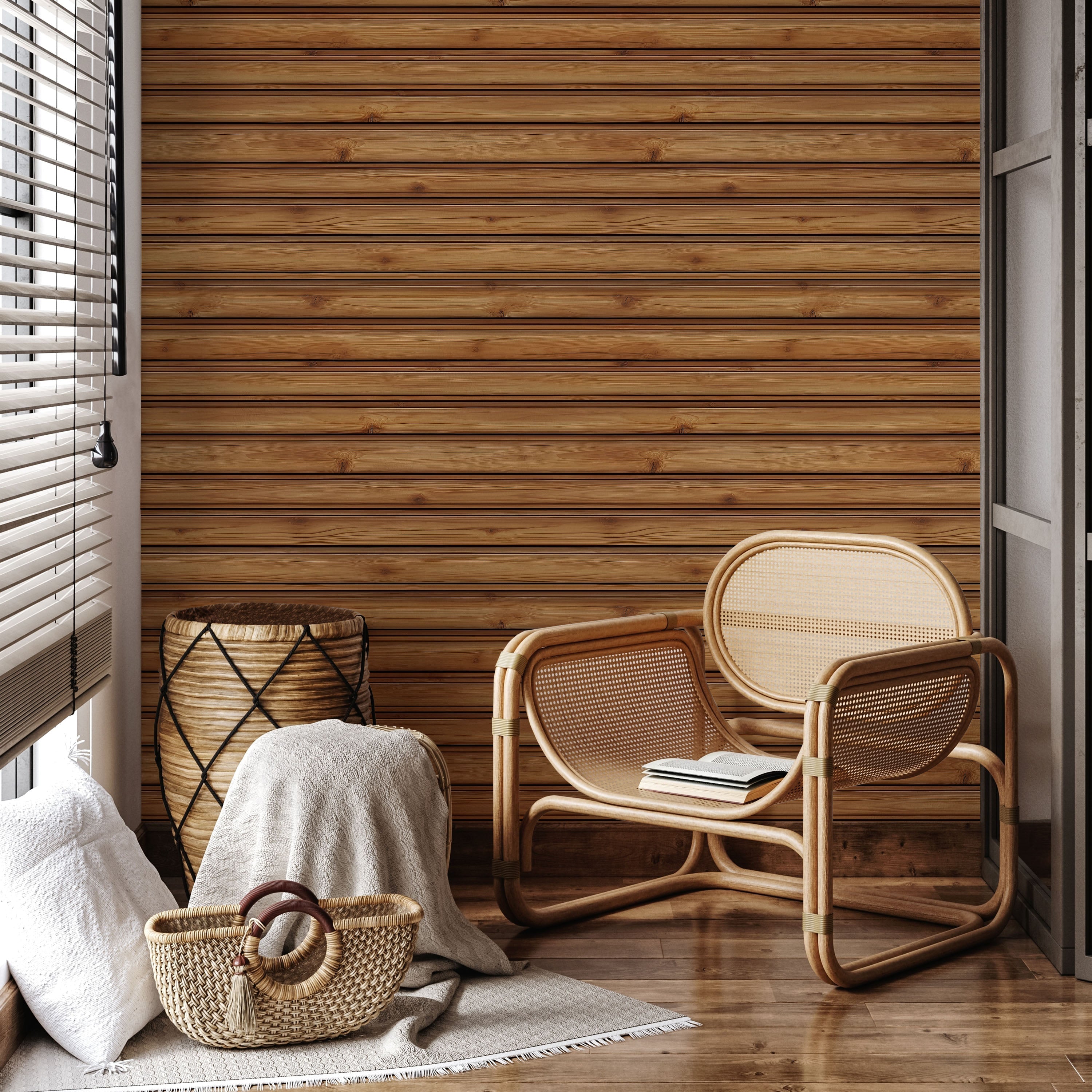 Rustic Boards Peel and Stick Wallpaper, Removable Wallpaper, Traditional Wallpaper - Golden Walnut | DeccoPrint