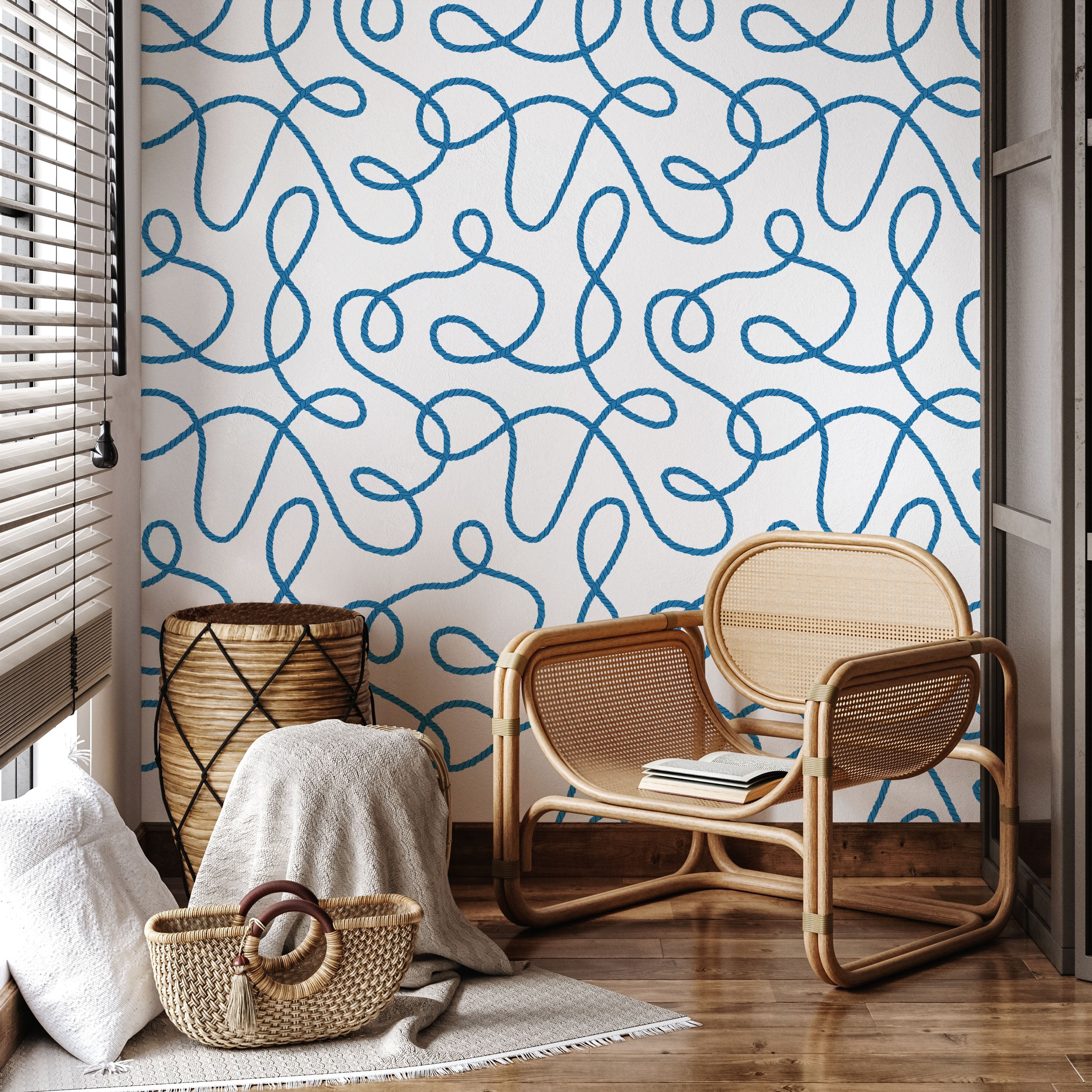 Twist and Tangle Peel and Stick Wallpaper, Removable Wallpaper, Traditional Wallpaper - Ocean Blue | DeccoPrint