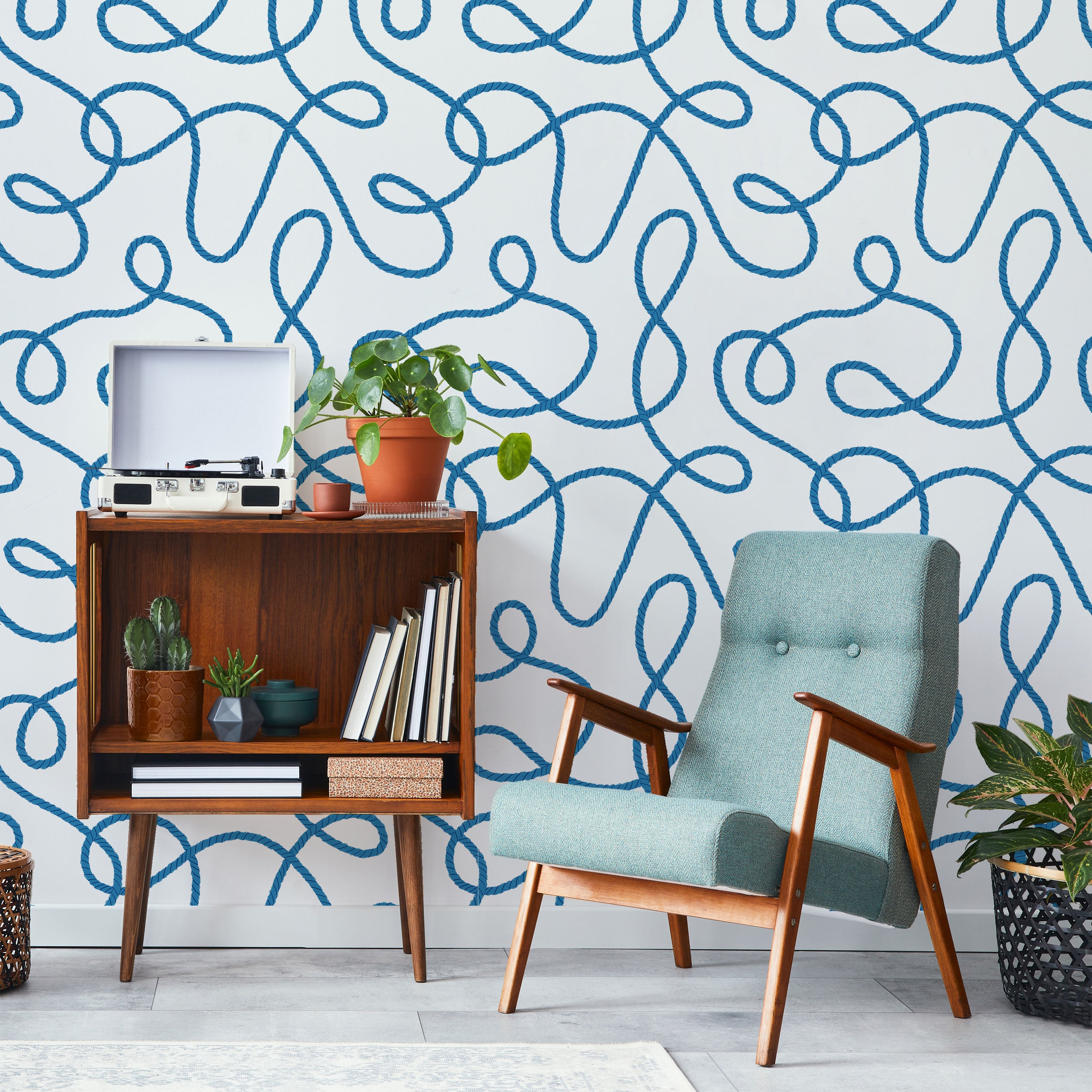 Twist and Tangle Peel and Stick Wallpaper, Removable Wallpaper, Traditional Wallpaper - Ocean Blue | DeccoPrint