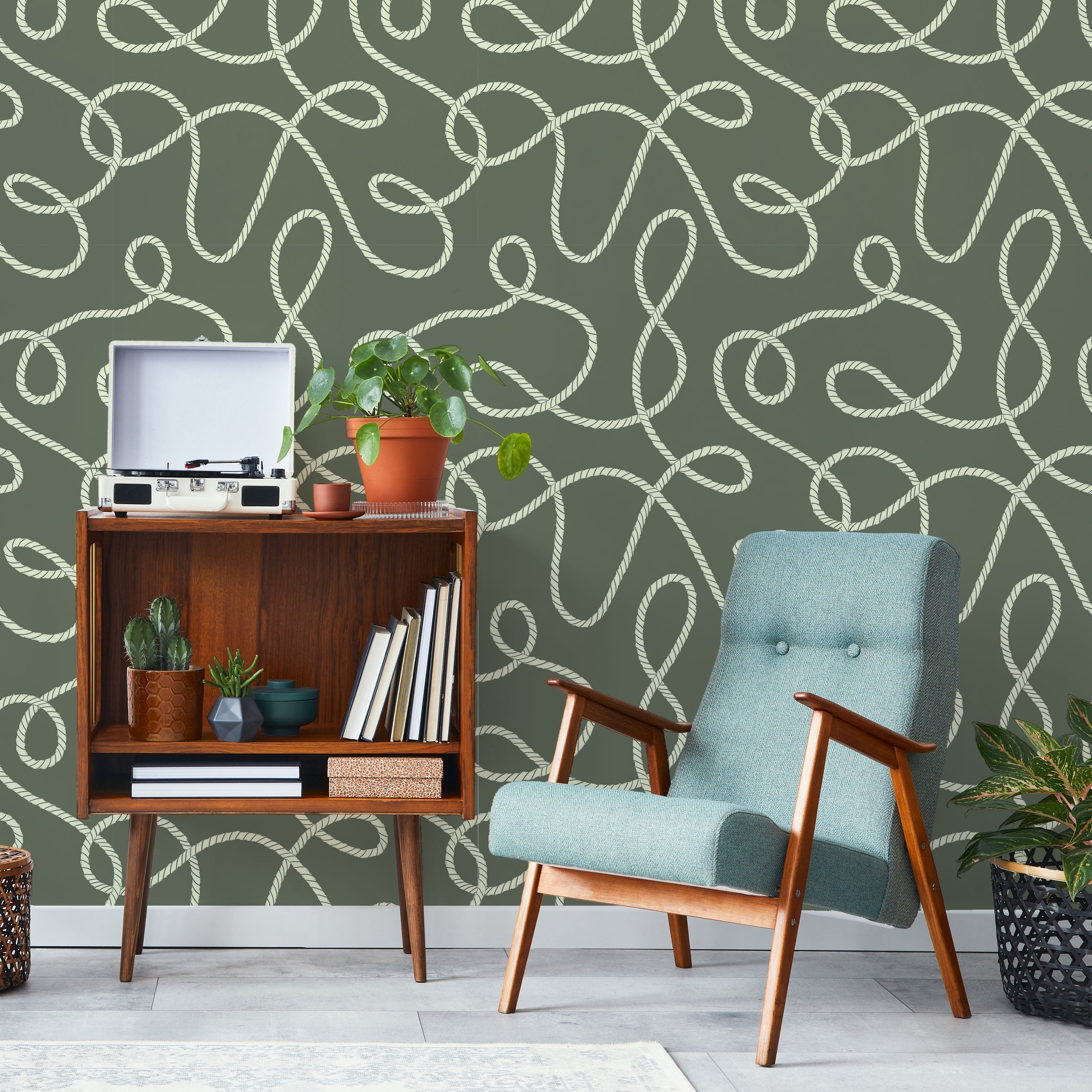 Twist and Tangle Peel and Stick Wallpaper, Removable Wallpaper, Traditional Wallpaper - Sage Green | DeccoPrint