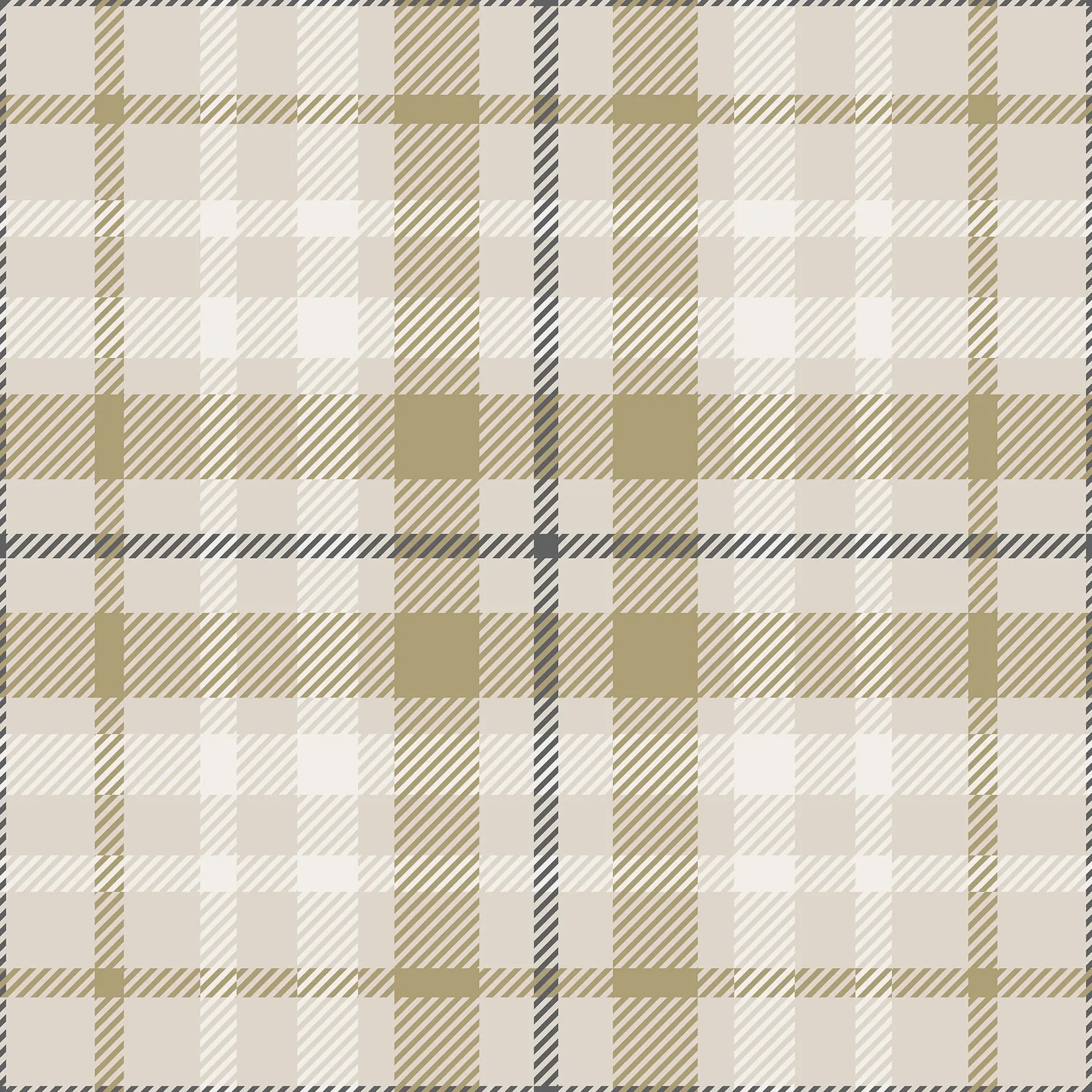 Plaid pattern with beige, brown, and gray colors on a fabric texture background