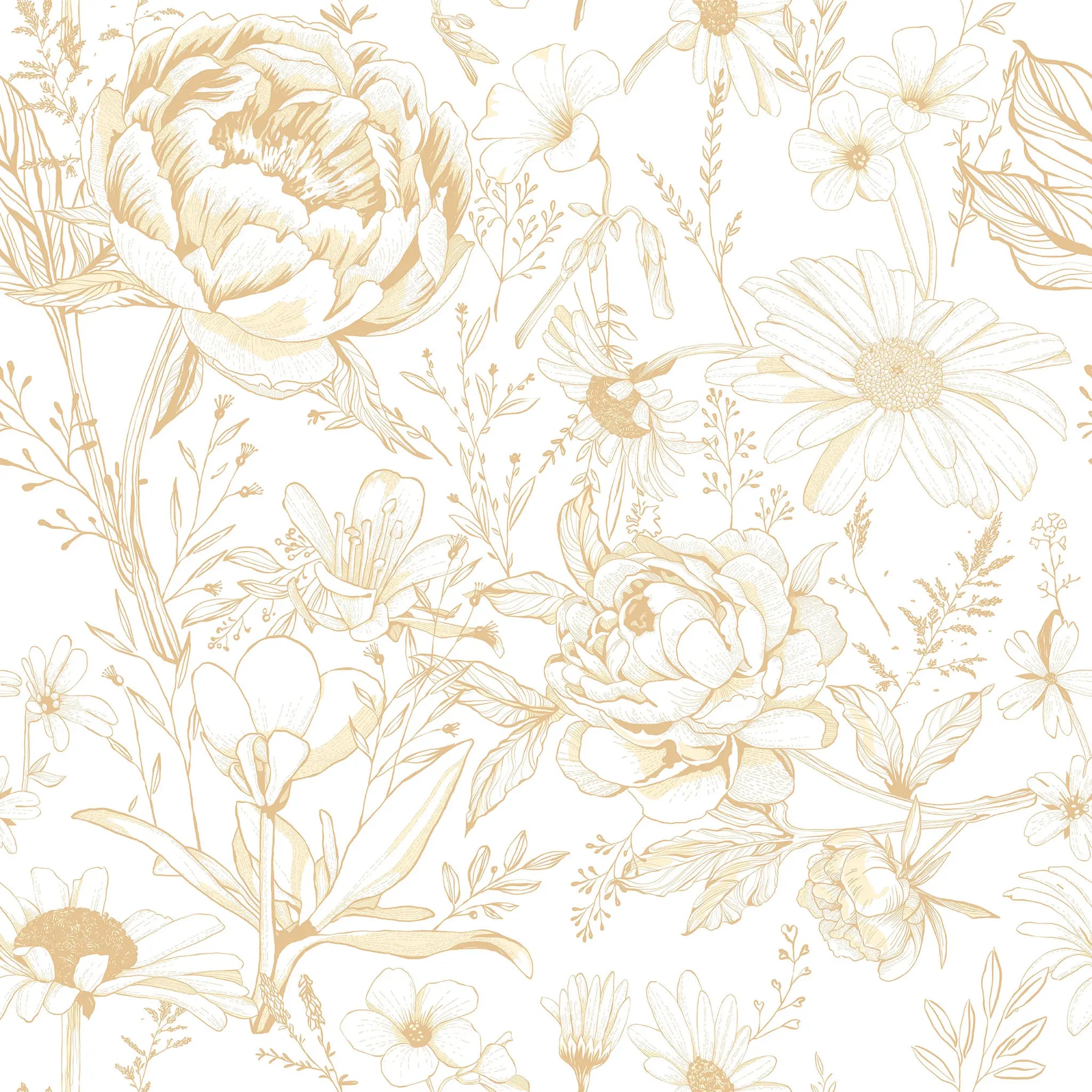Floral pattern with gold flowers on a white background