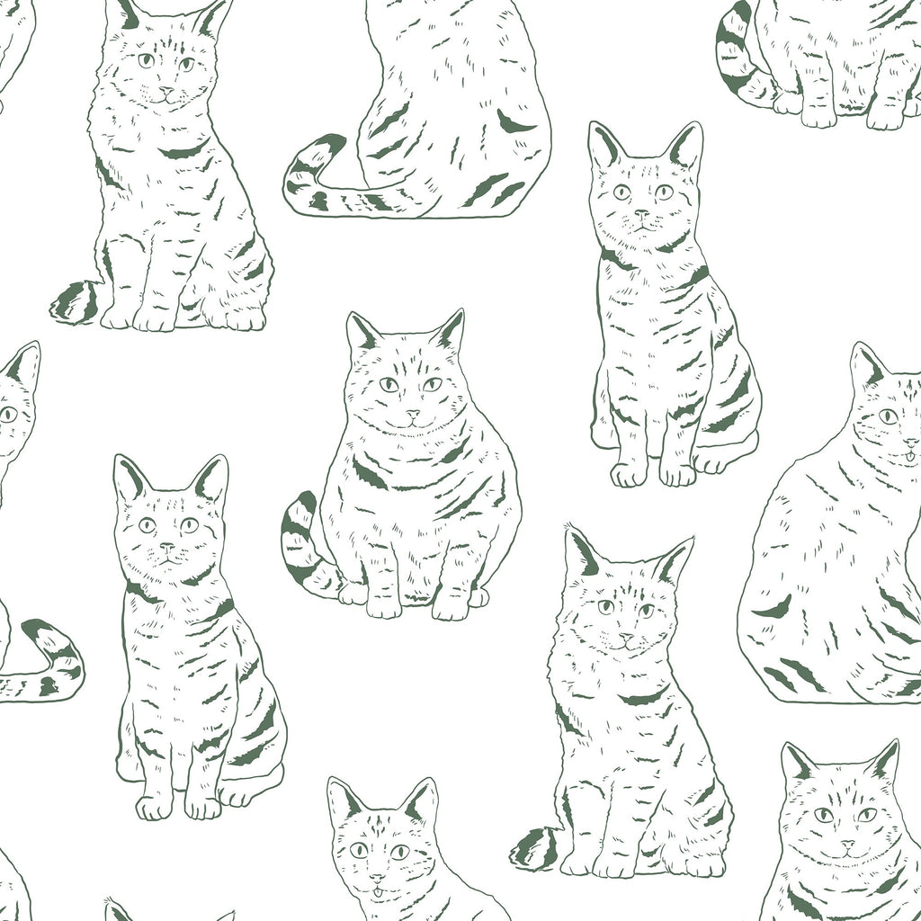 Those Cats Peel and Stick Wallpaper, Removable Wallpaper, Traditional Wallpaper - Green | DeccoPrint