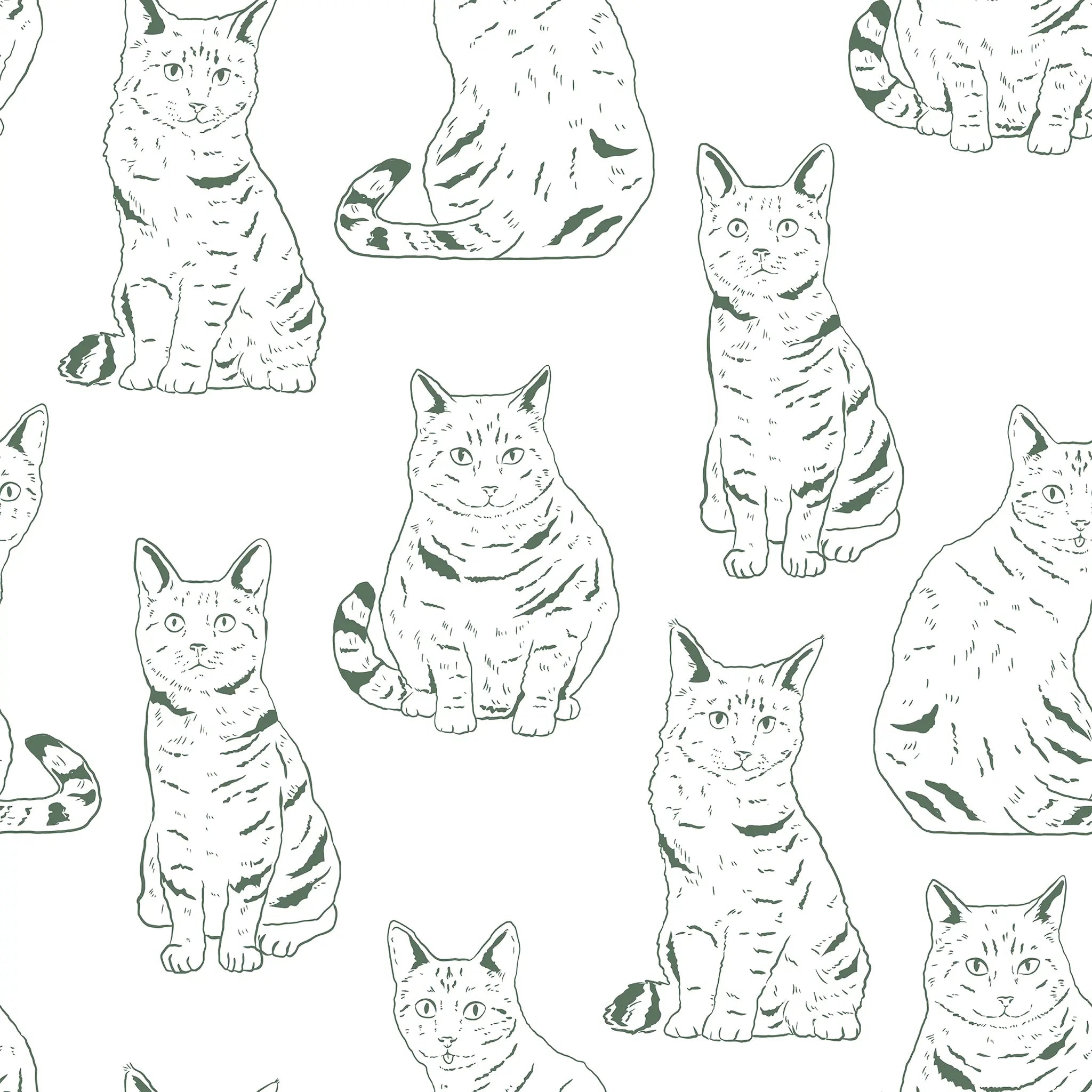 Pattern of green cats on a white background