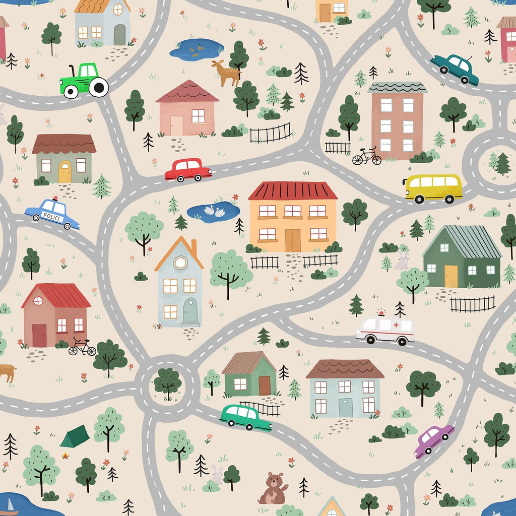 Tiny Town Explorer Peel and Stick Wallpaper, Removable Wallpaper, Traditional Wallpaper - Sand | DeccoPrint