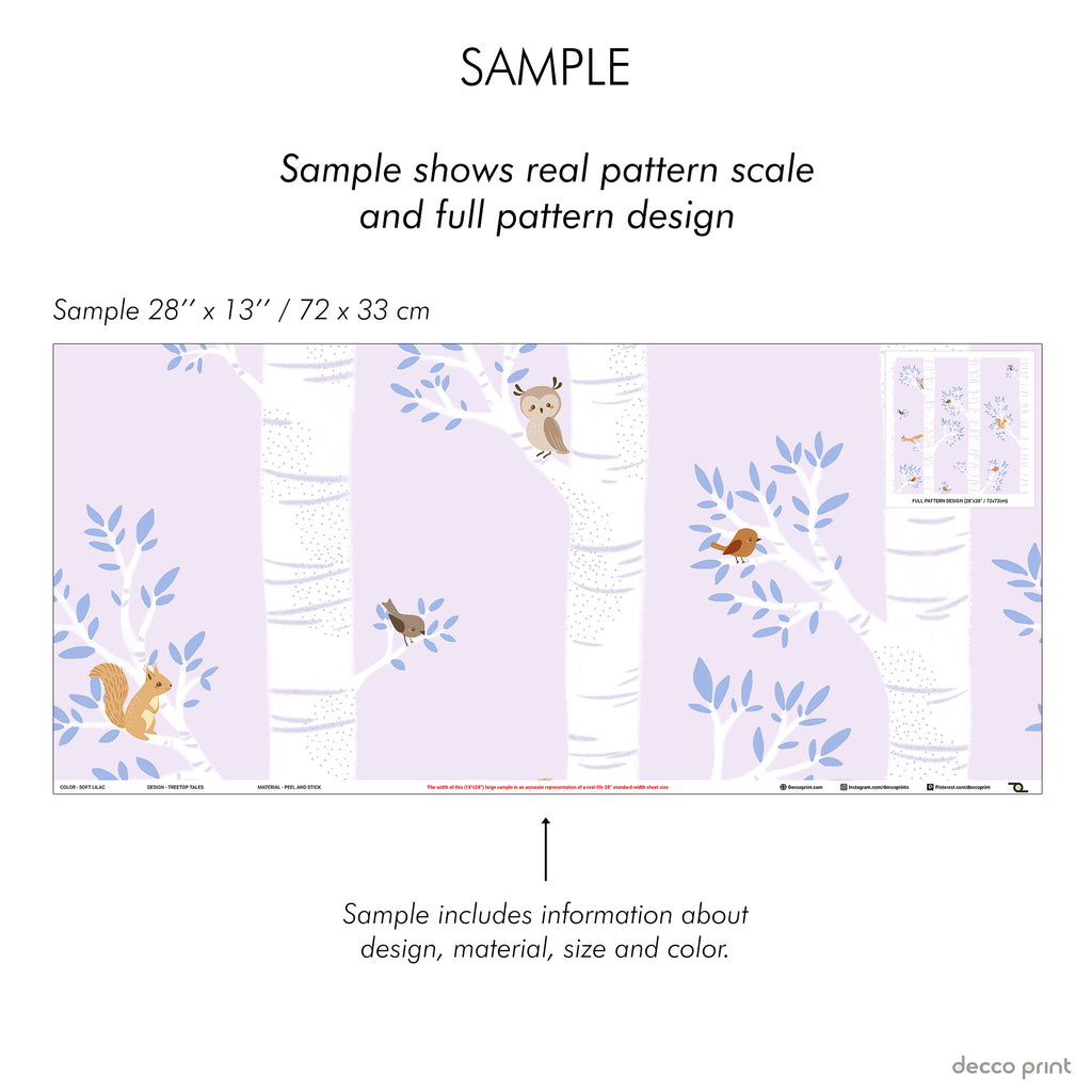 Treetop Tales Peel and Stick removable, Traditional Wallpaper - Soft Lilac | DeccoPrint