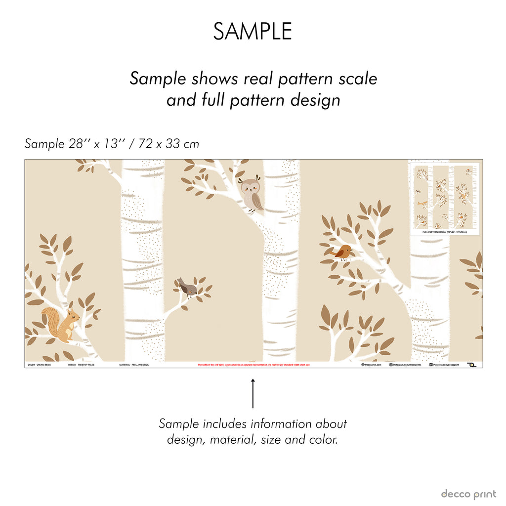 Treetop Tales Peel and Stick removable, Traditional Wallpaper - Cream Beige | DeccoPrint