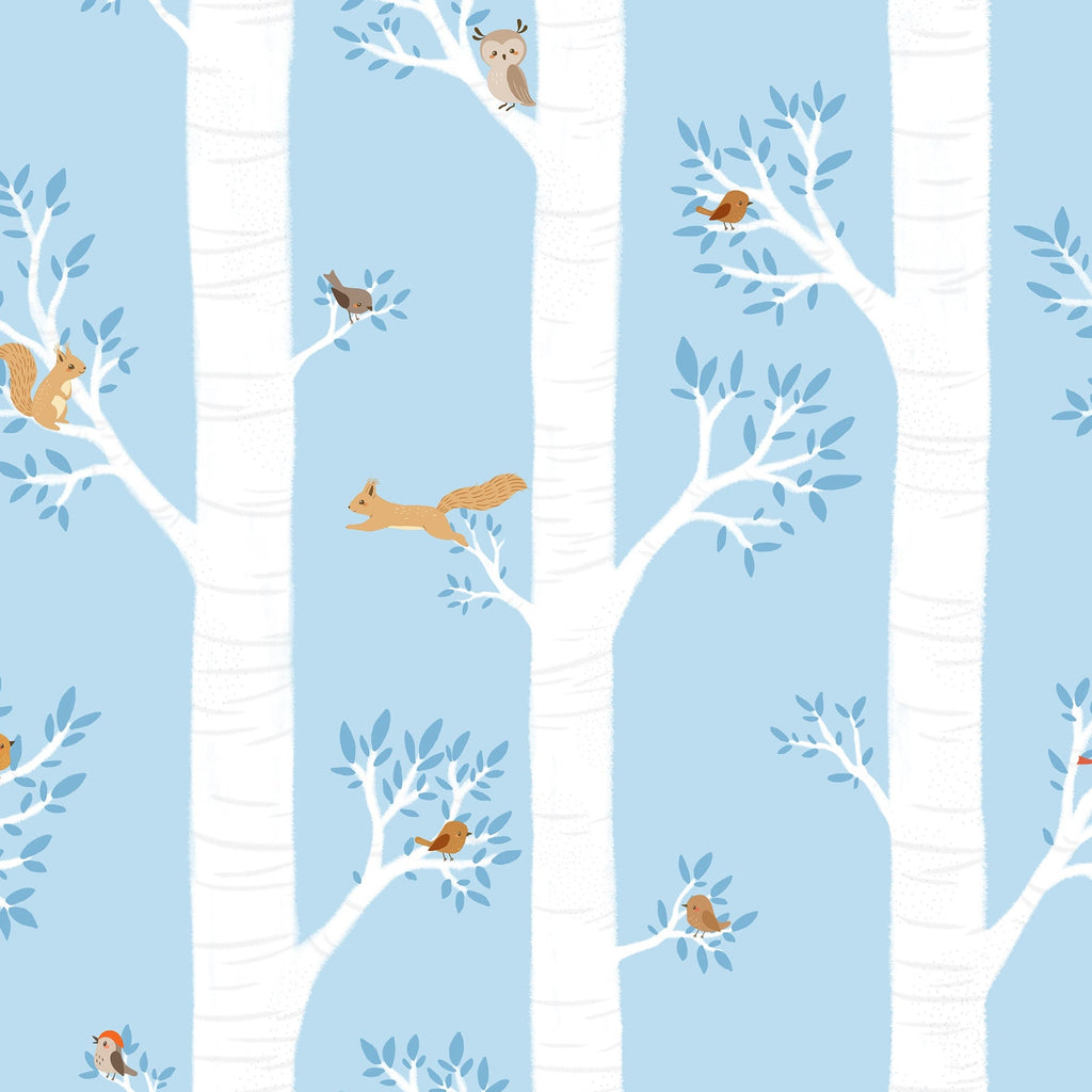 Treetop Tales Peel and Stick Wallpaper, Removable Wallpaper, Traditional Wallpaper - Light Blue | DeccoPrint