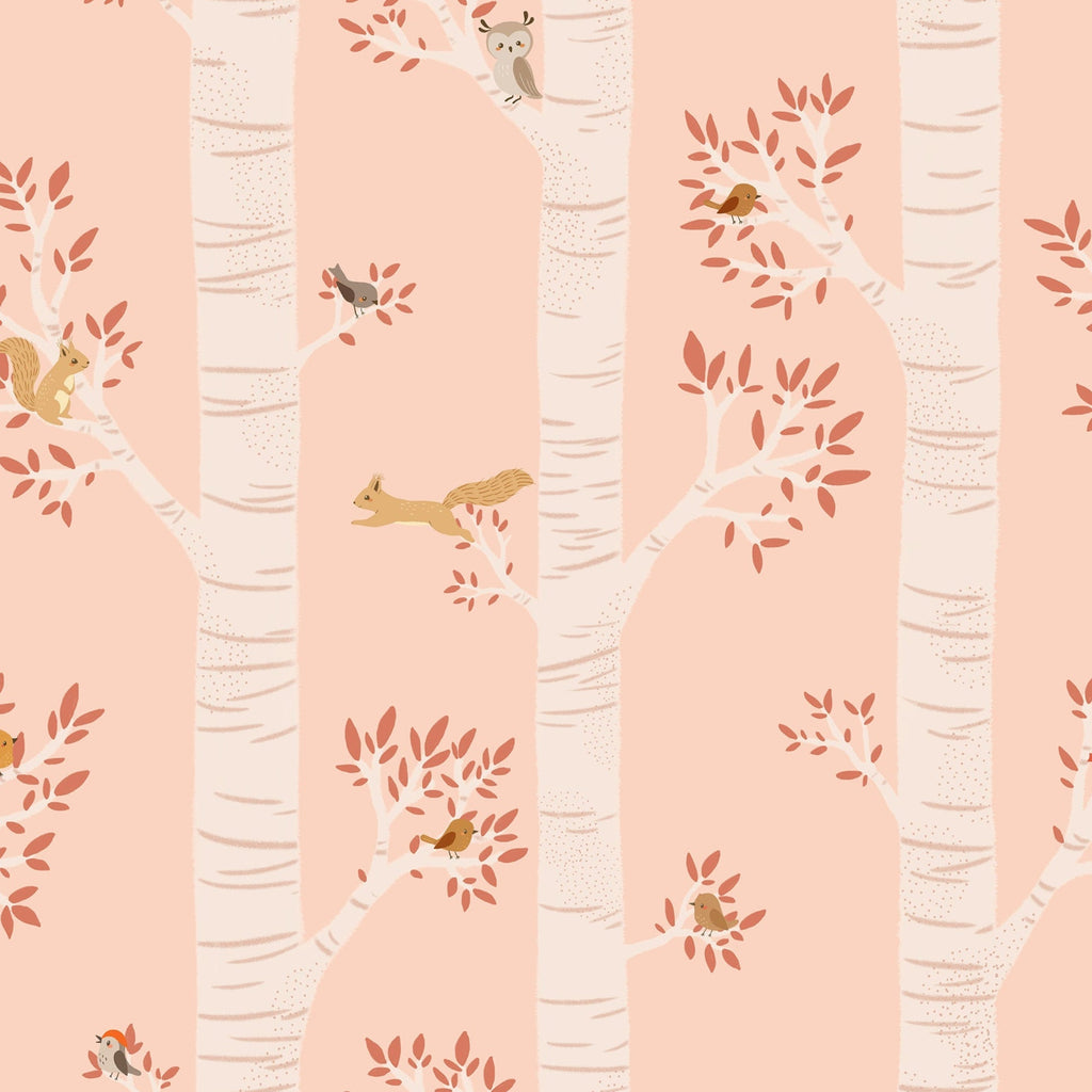Treetop Tales Peel and Stick Wallpaper, Removable Wallpaper, Traditional Wallpaper - Peachy Blush | DeccoPrint