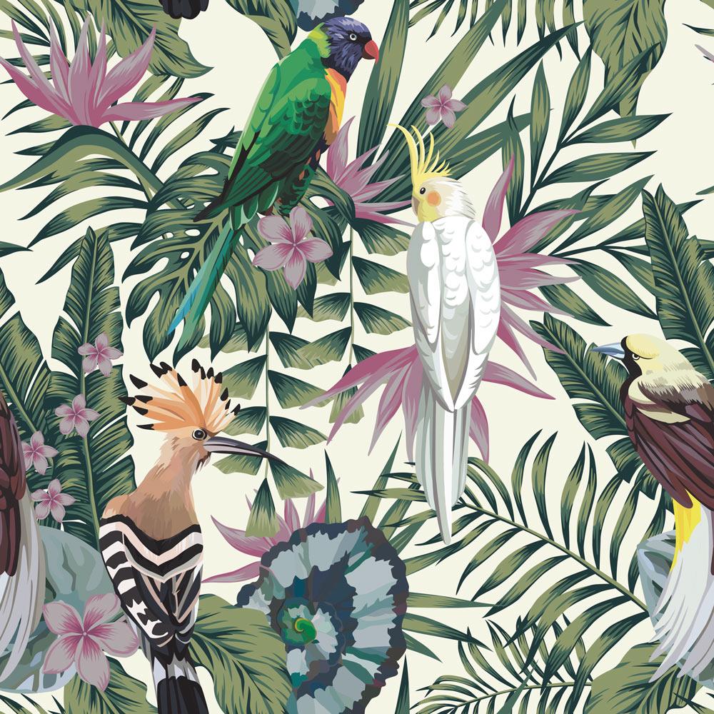 Tropical Birds Peel and Stick Wallpaper, Removable Wallpaper, Traditional Wallpaper | DeccoPrint