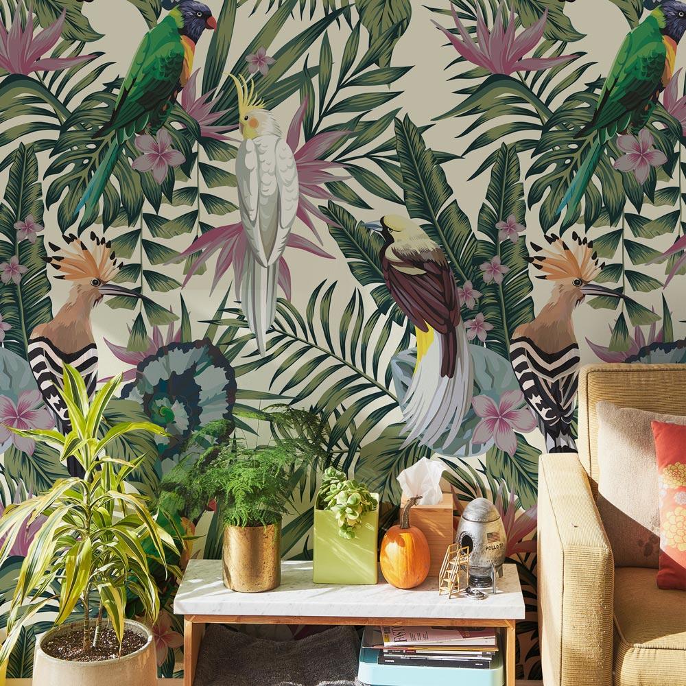 Tropical Birds Peel and Stick Wallpaper, Removable Wallpaper, Traditional Wallpaper | DeccoPrint