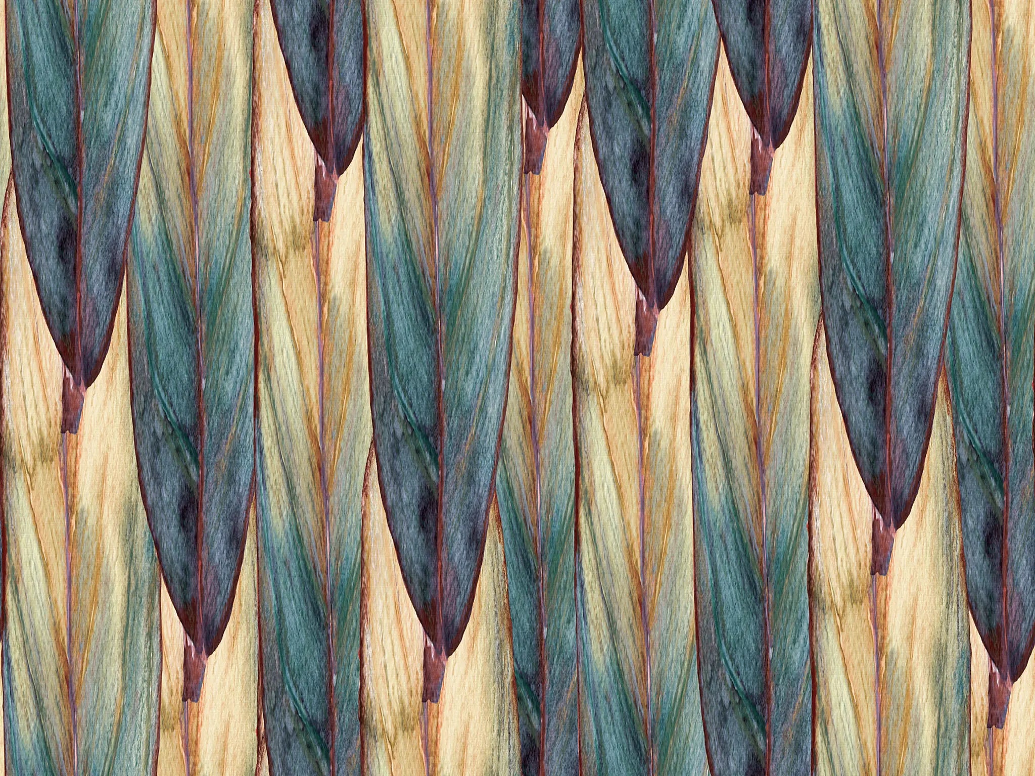 Pattern of wavy leaves with green and brown tones on a beige background