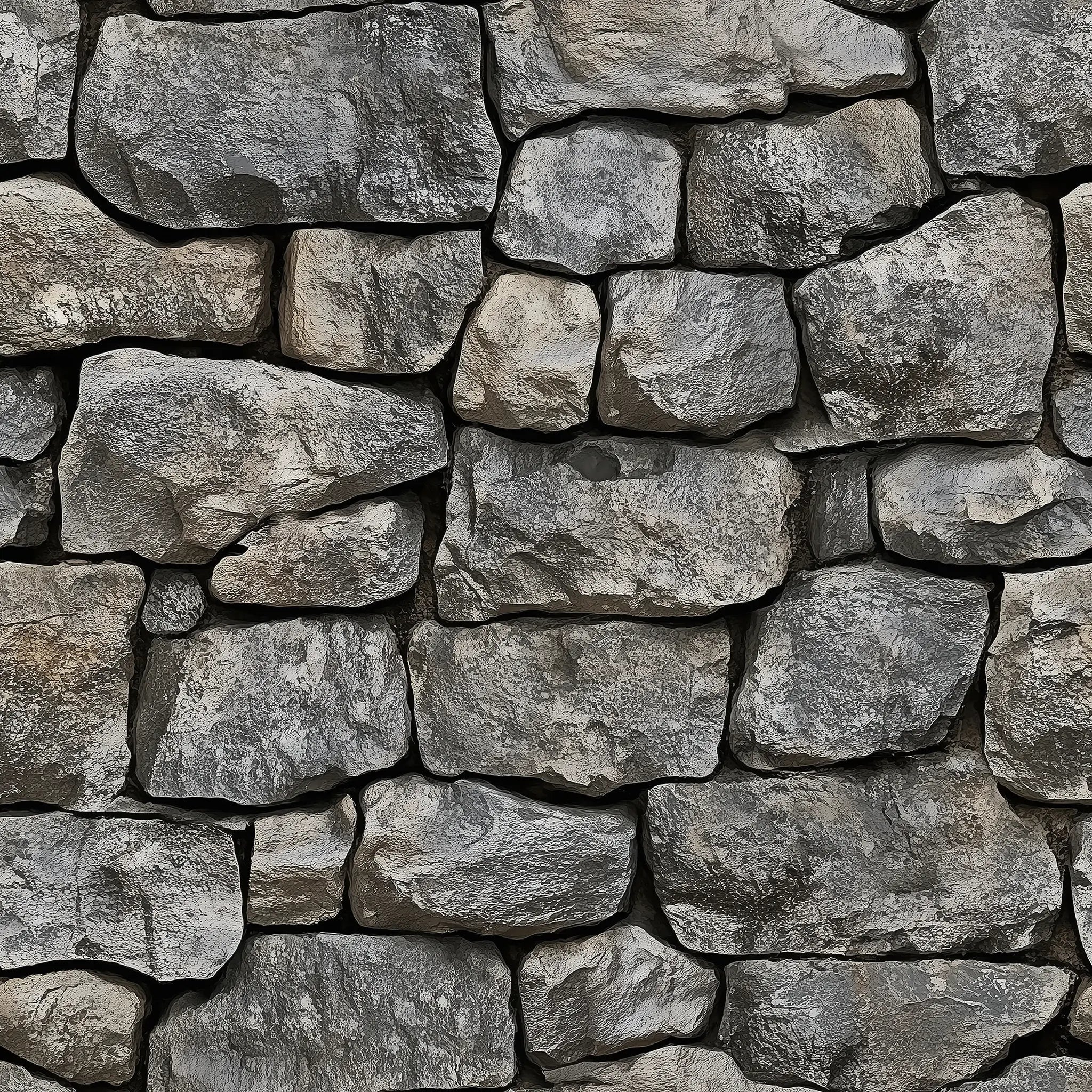 Close-up of a stone wall made from large, irregularly shaped stones.