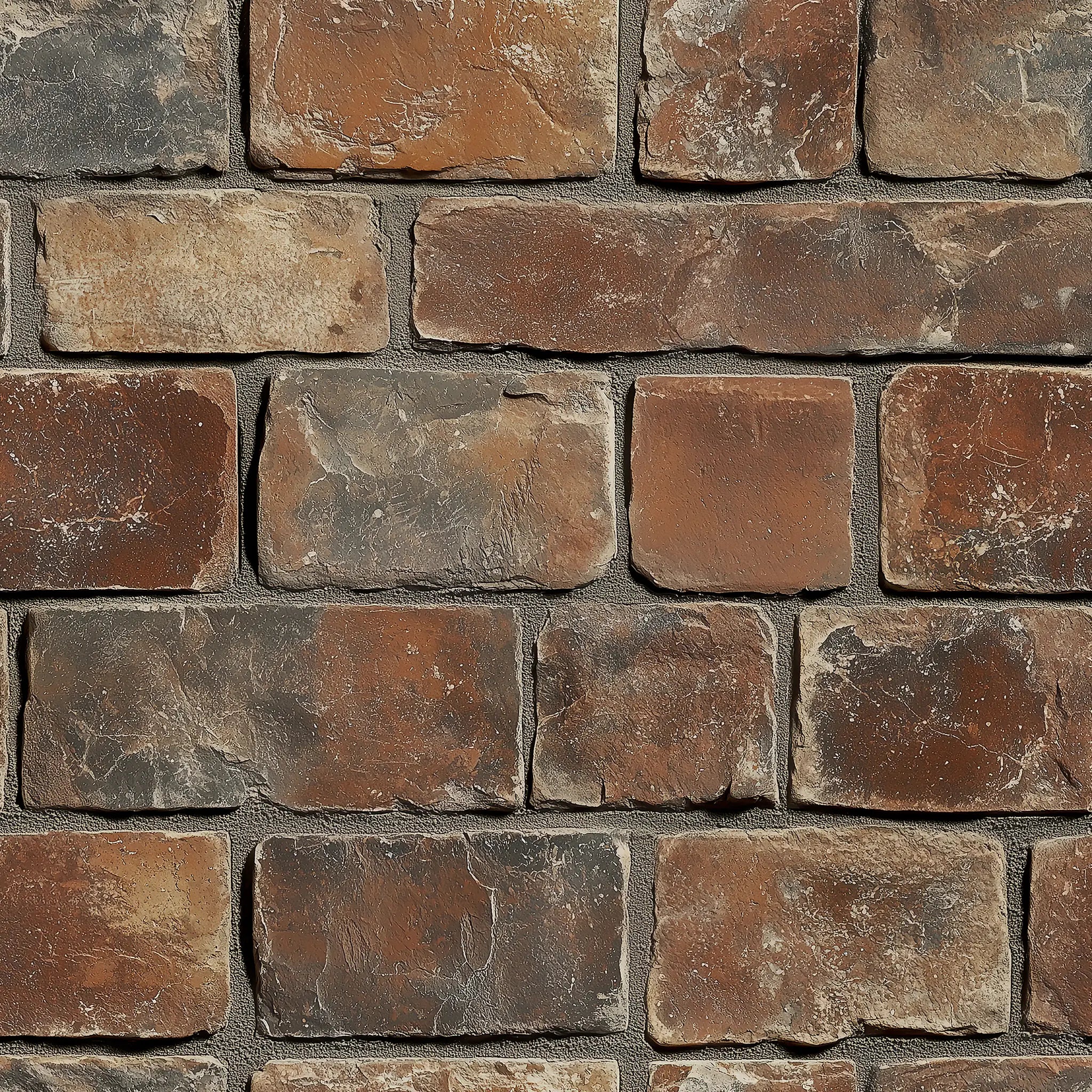 Close-up of a stone wall with brown and gray stones